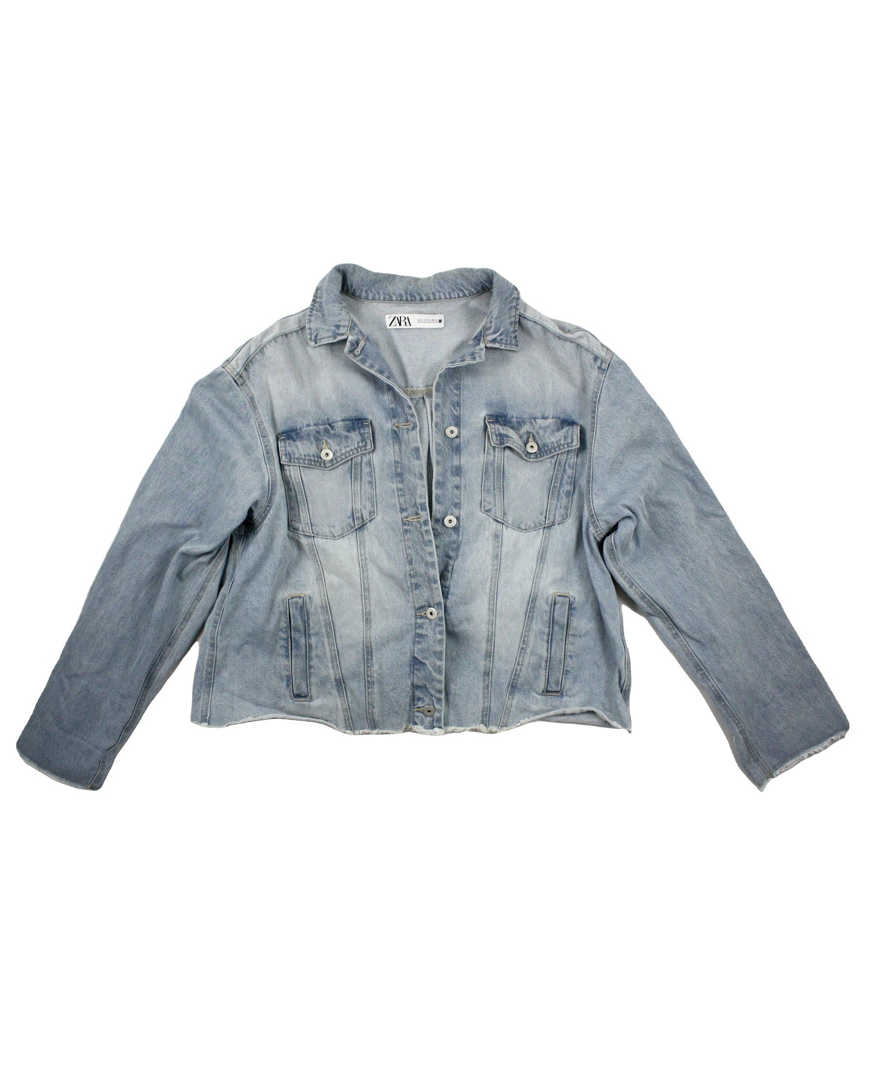 Zara Women's Light Blue Light Wash Denim Long Sleeve Jacket – Size XL