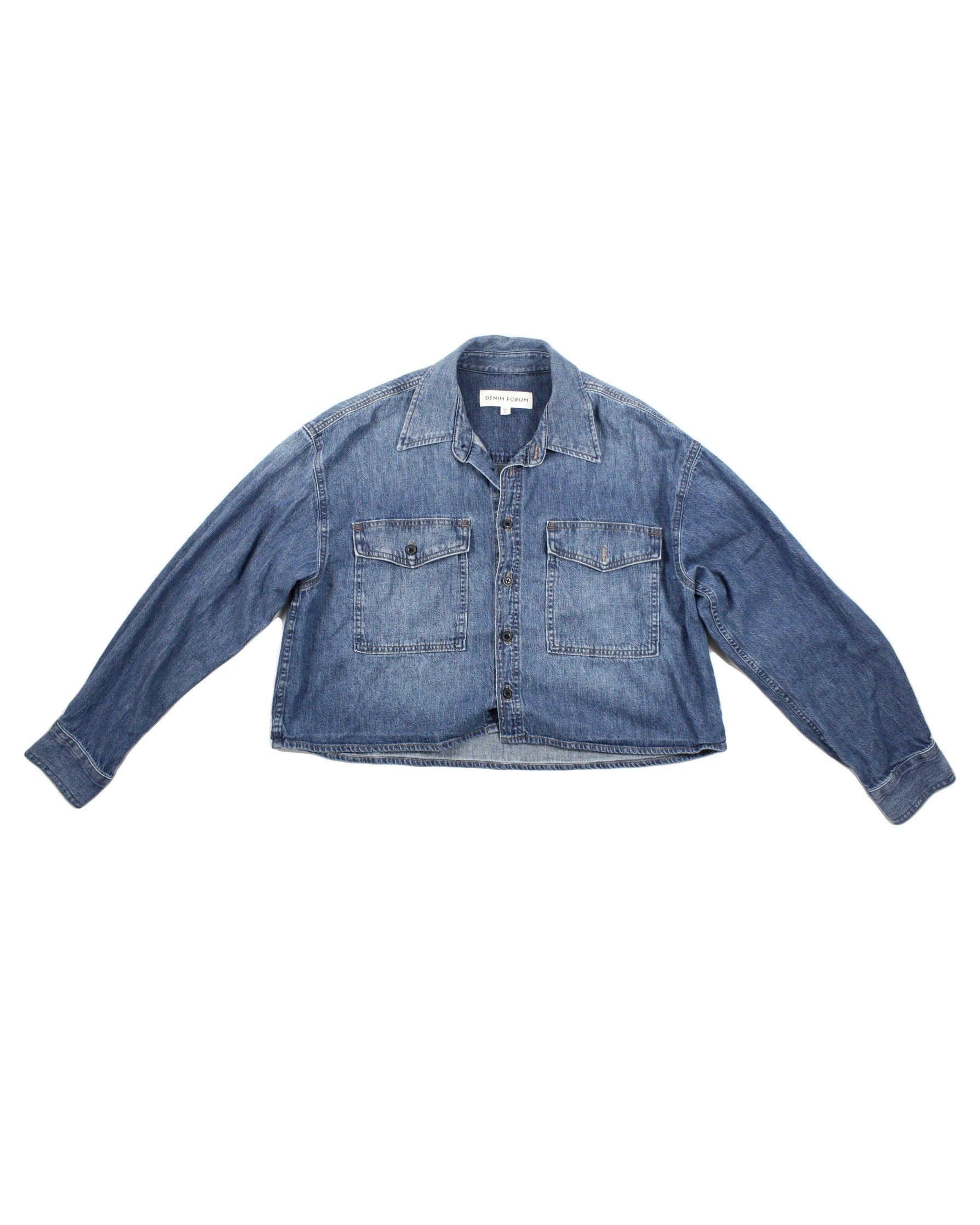 Denim Forum Women's Blue Cropped Long Sleeve Denim Shirt – Size S