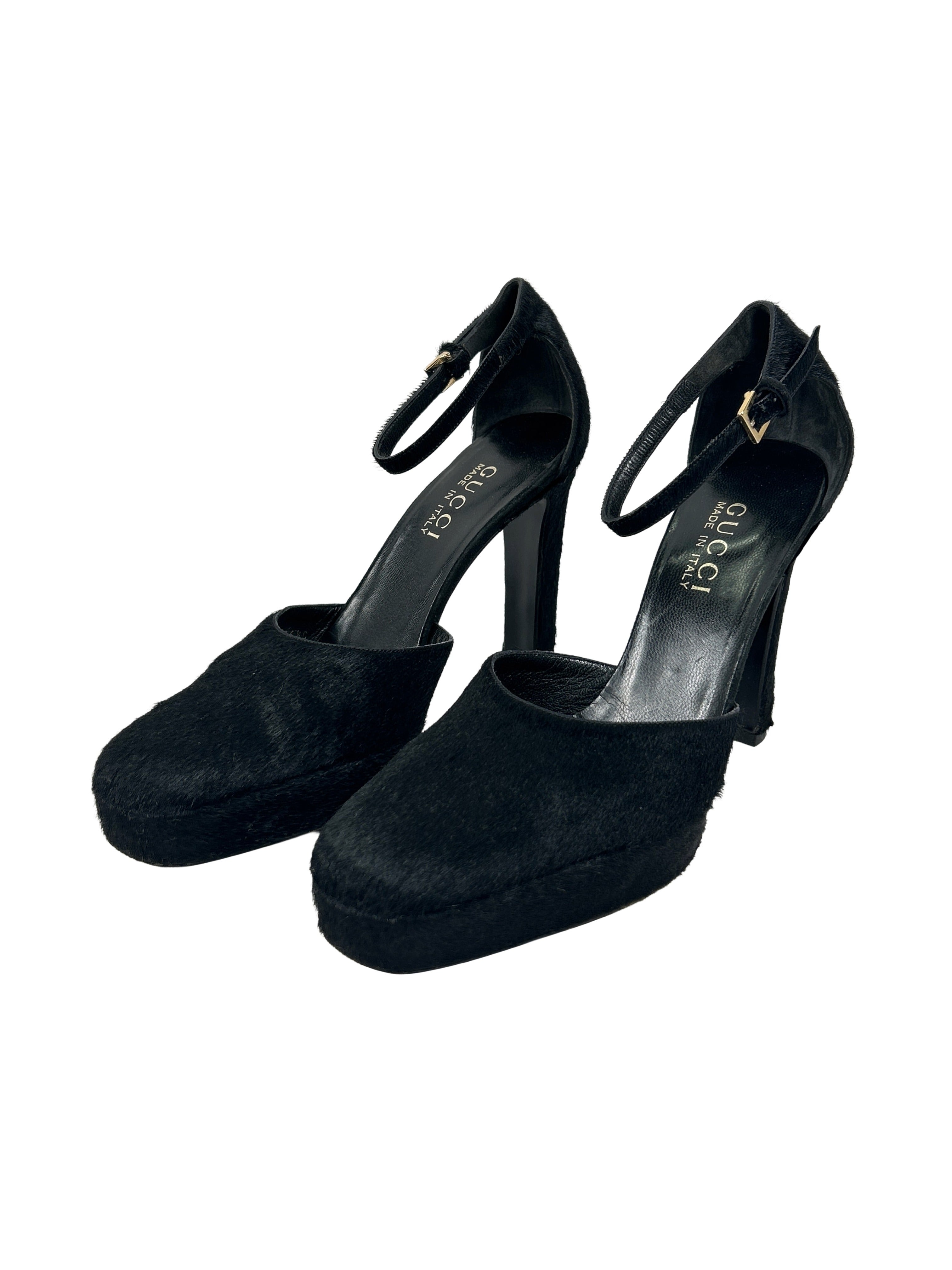 Gucci by Tom Ford Size 36.5 Vintage FW 1996 Pony Hair Ankle Strap Heels