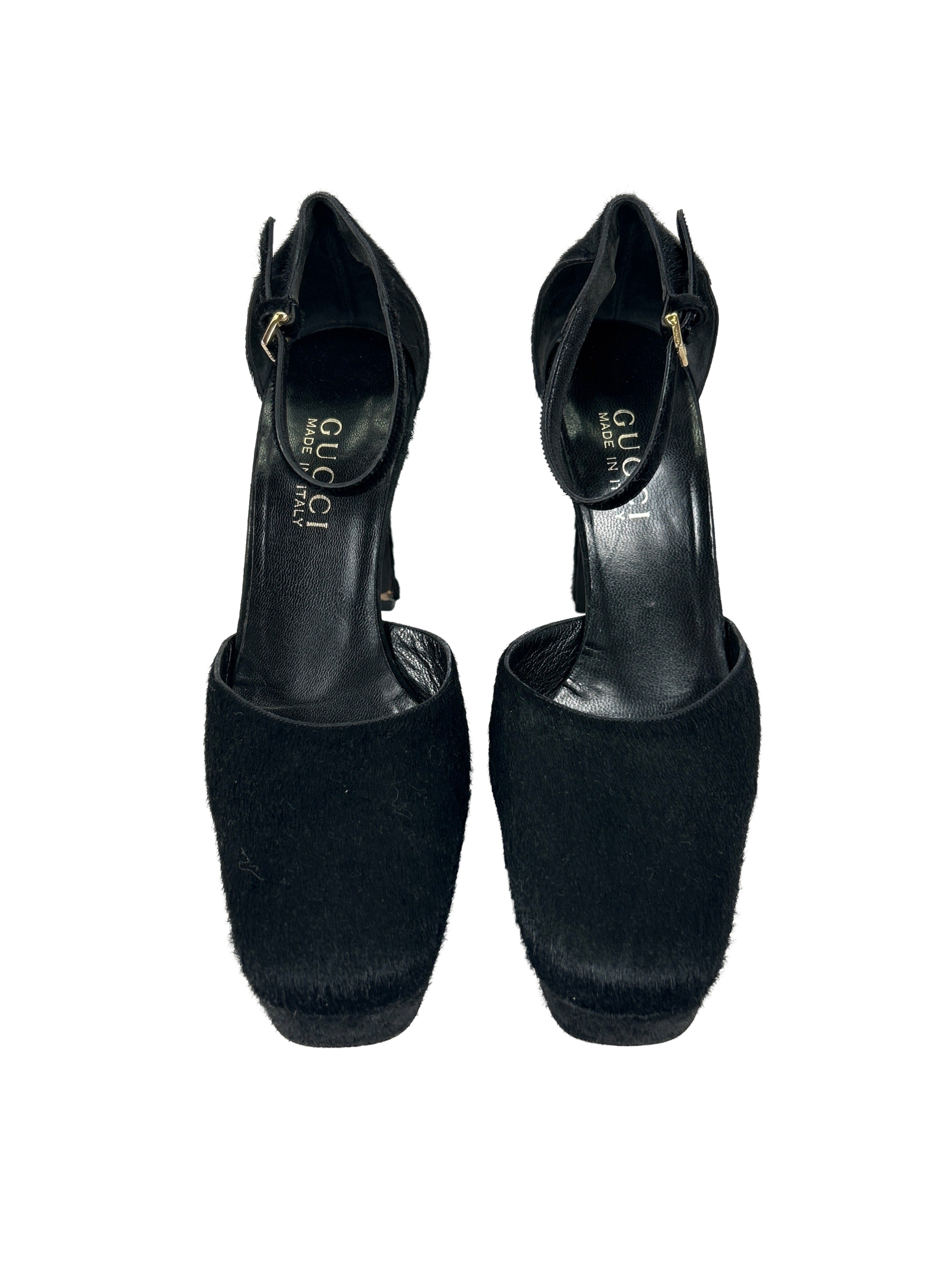 Gucci by Tom Ford Size 36.5 Vintage FW 1996 Pony Hair Ankle Strap Heels