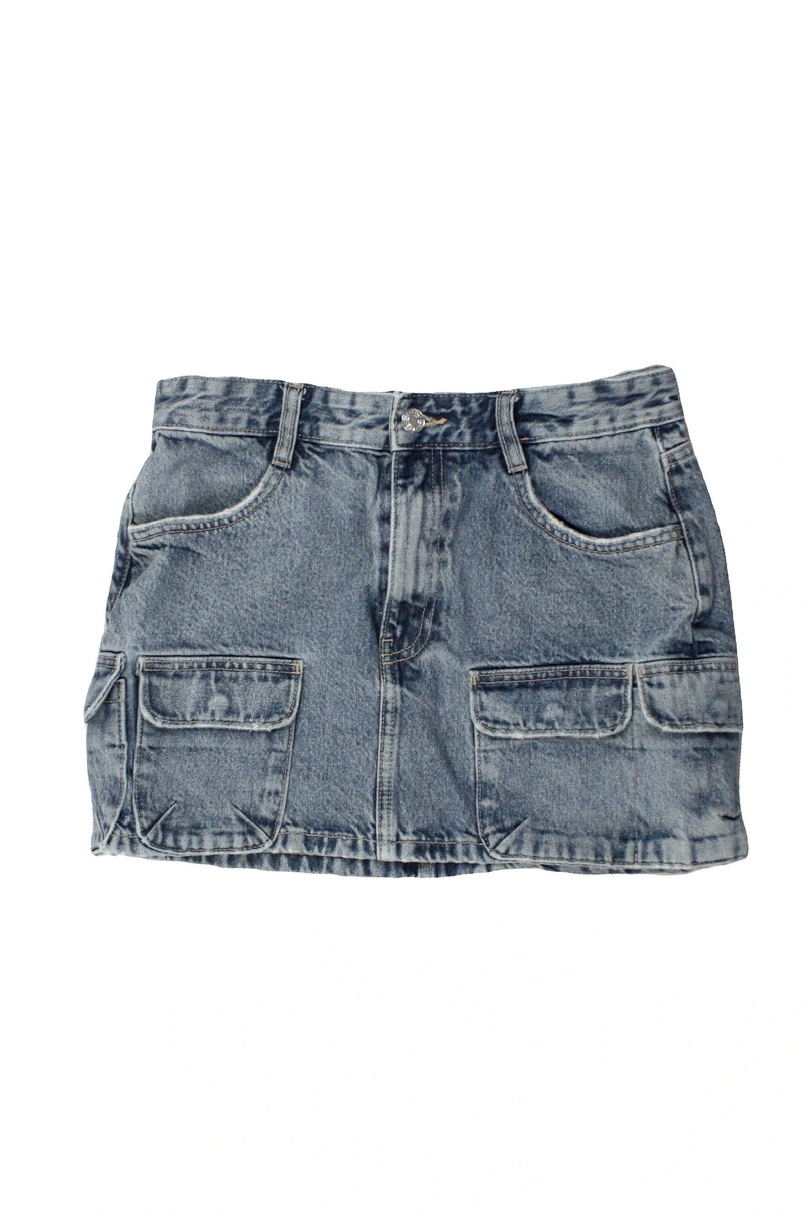 Zara Women's Blue Medium Wash Denim Cargo Mini Skirt – Size 26