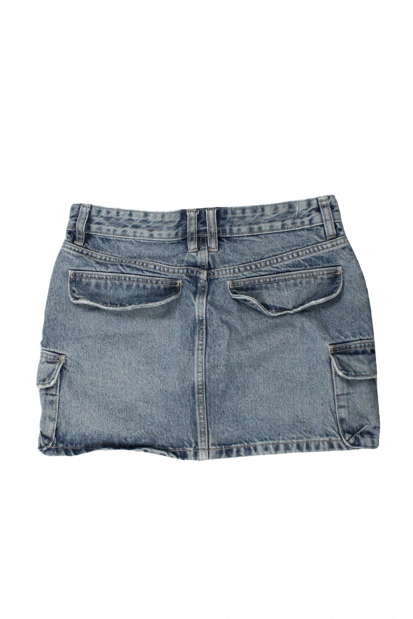 Zara Women's Blue Medium Wash Denim Cargo Mini Skirt – Size 26