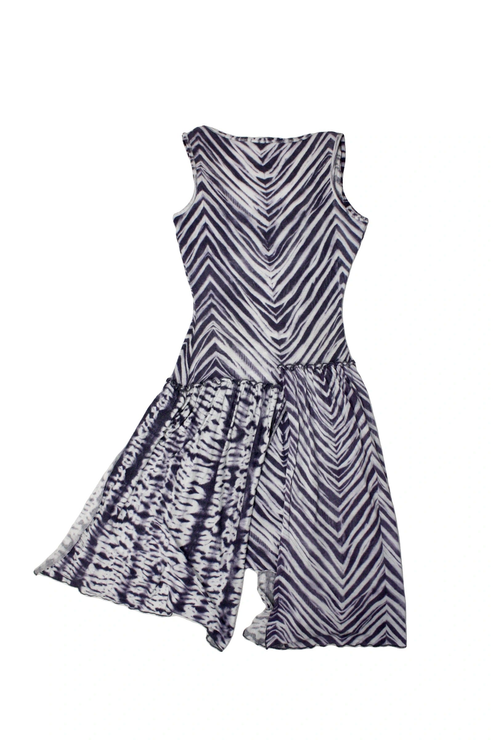 BCBG Max Azria Women's White/Navy Abstract Print Asymmetrical Sleeveless Midi Dress – Size XS