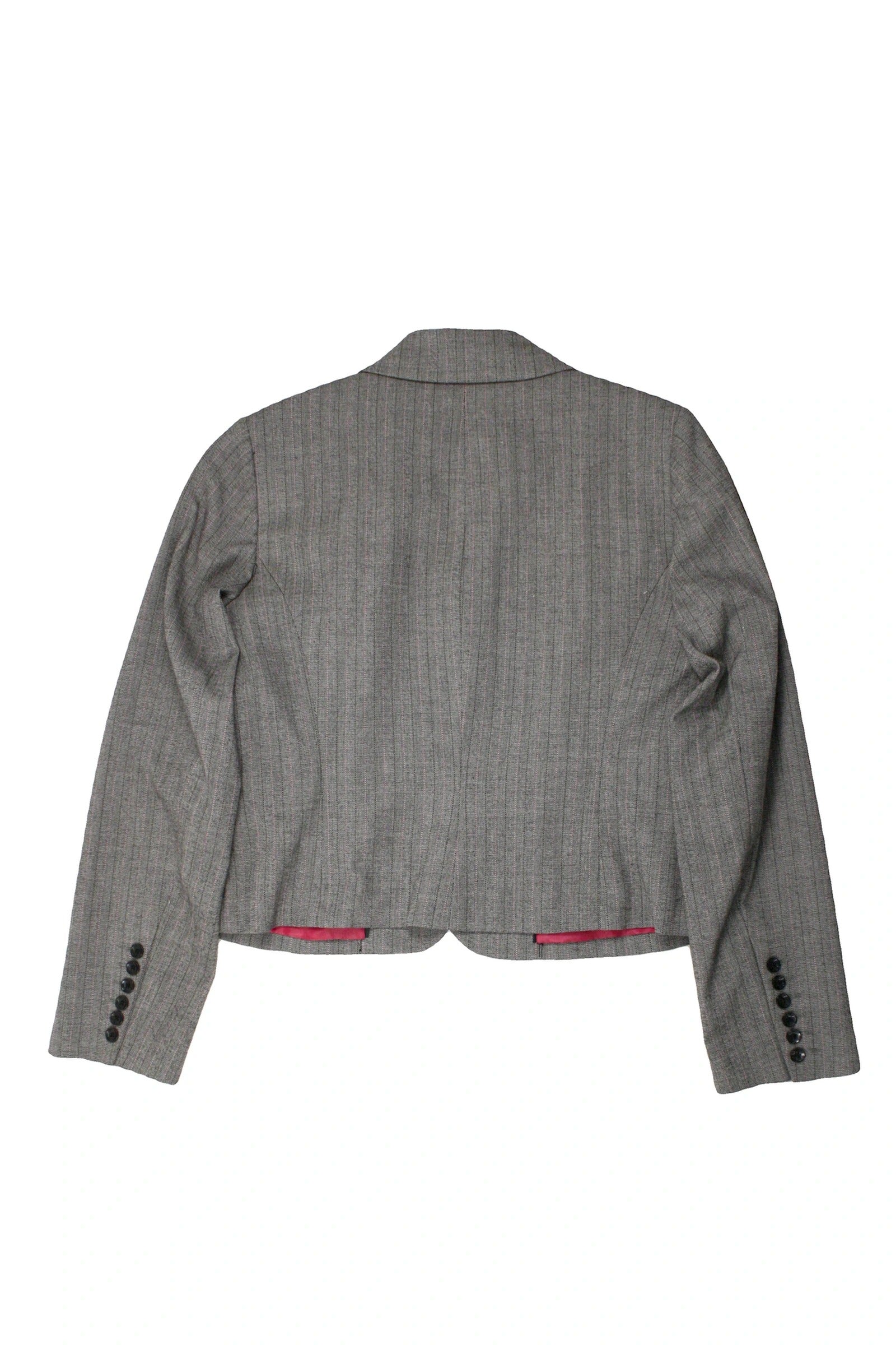 Laura Petites Women's Black/Grey/Light Pink Wool Blend Long Sleeve Blazer with Rosette Pin – Size 4