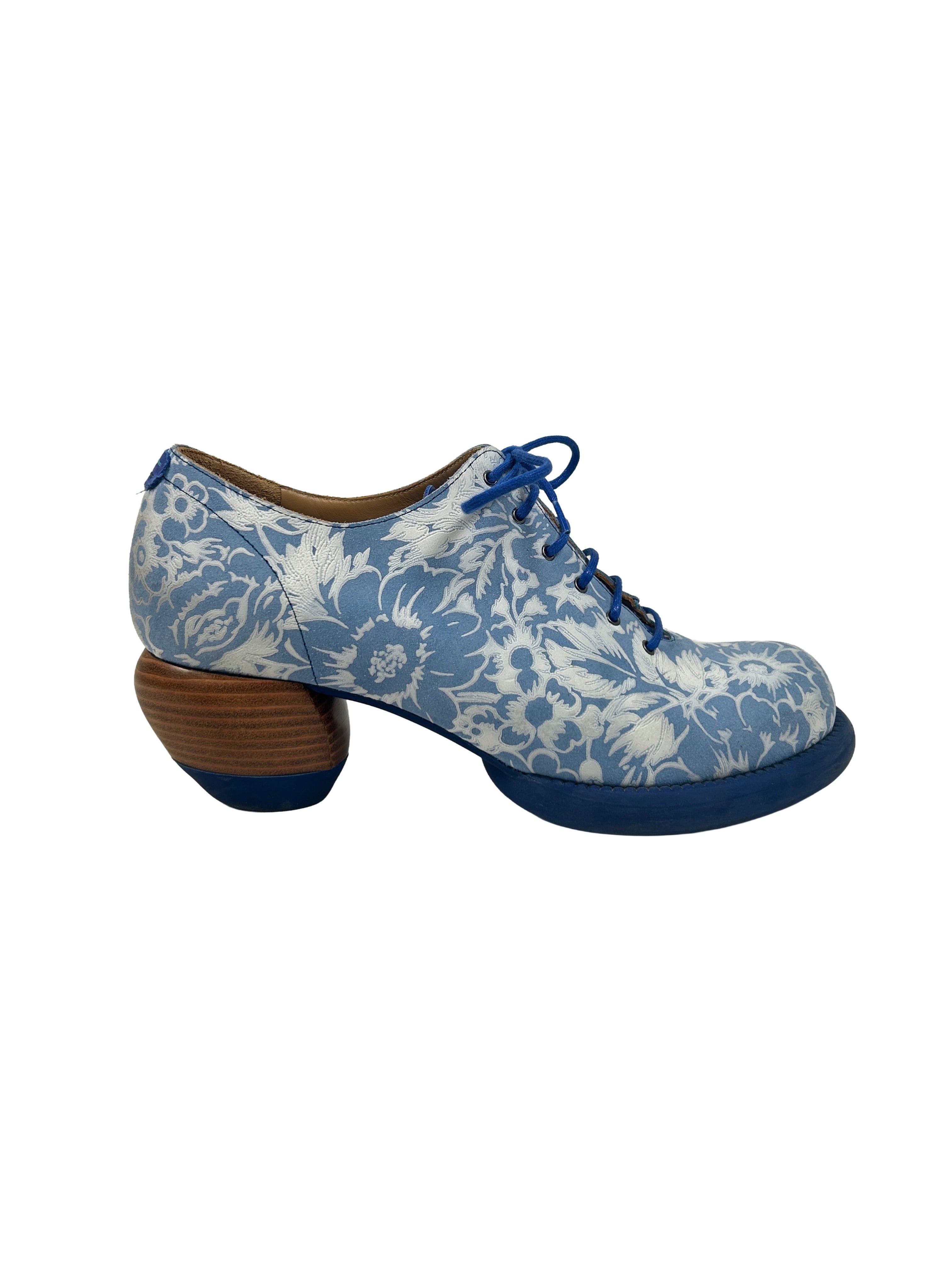 John Fluevog Size 9 Waymouth Blue Embossed Lace-up Shoes