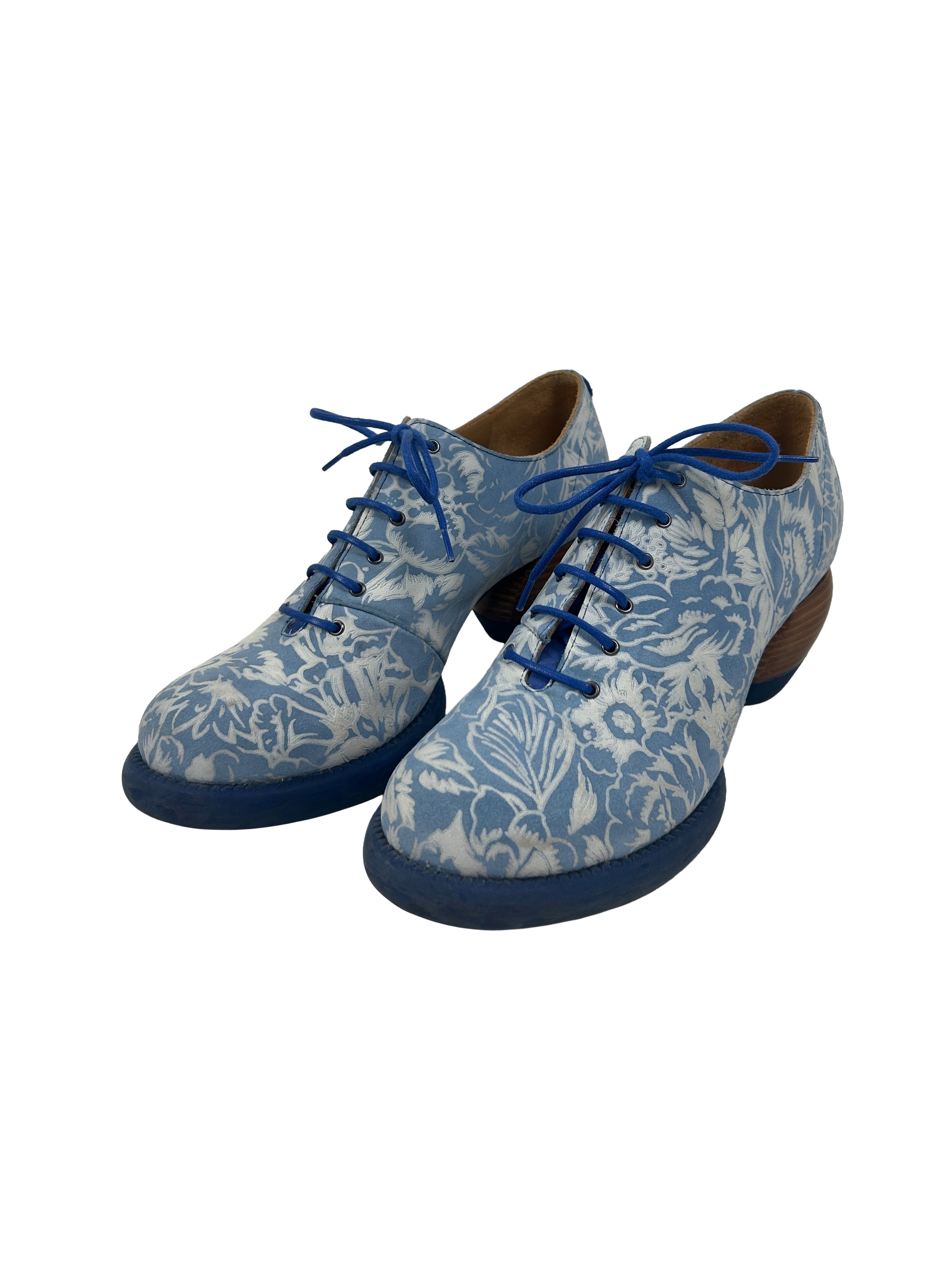 John Fluevog Size 9 Waymouth Blue Embossed Lace-up Shoes