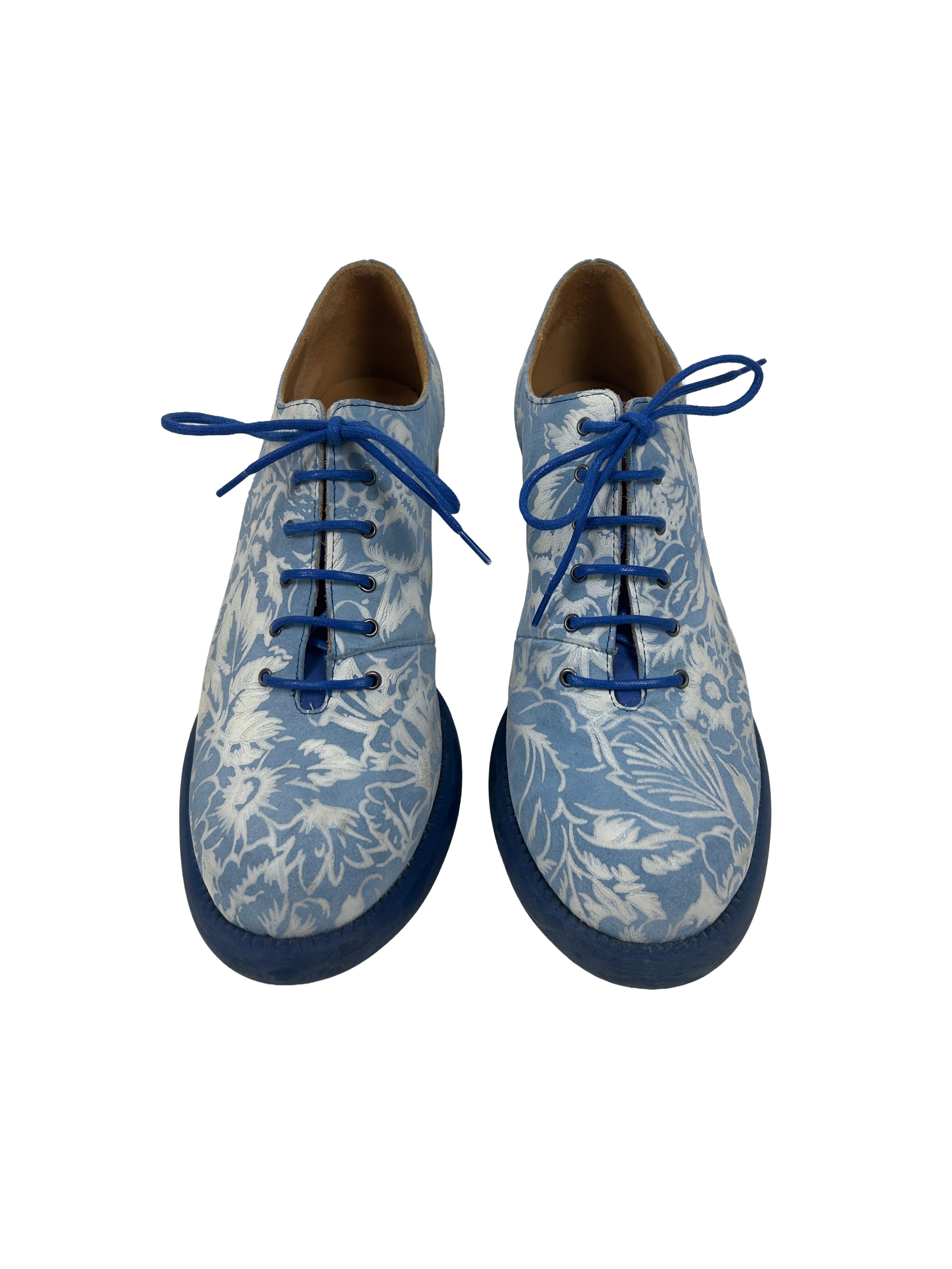 John Fluevog Size 9 Waymouth Blue Embossed Lace-up Shoes