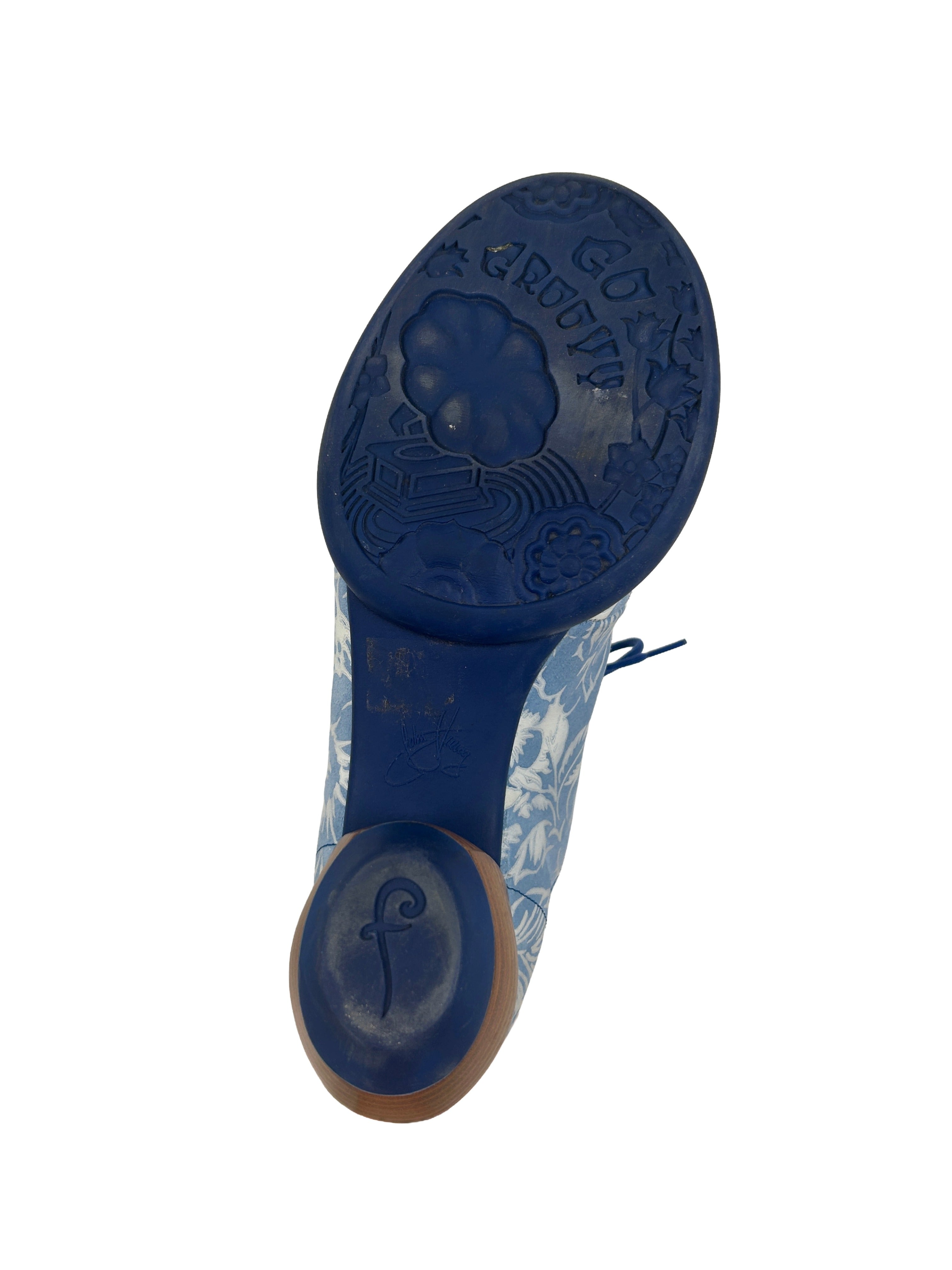 John Fluevog Size 9 Waymouth Blue Embossed Lace-up Shoes
