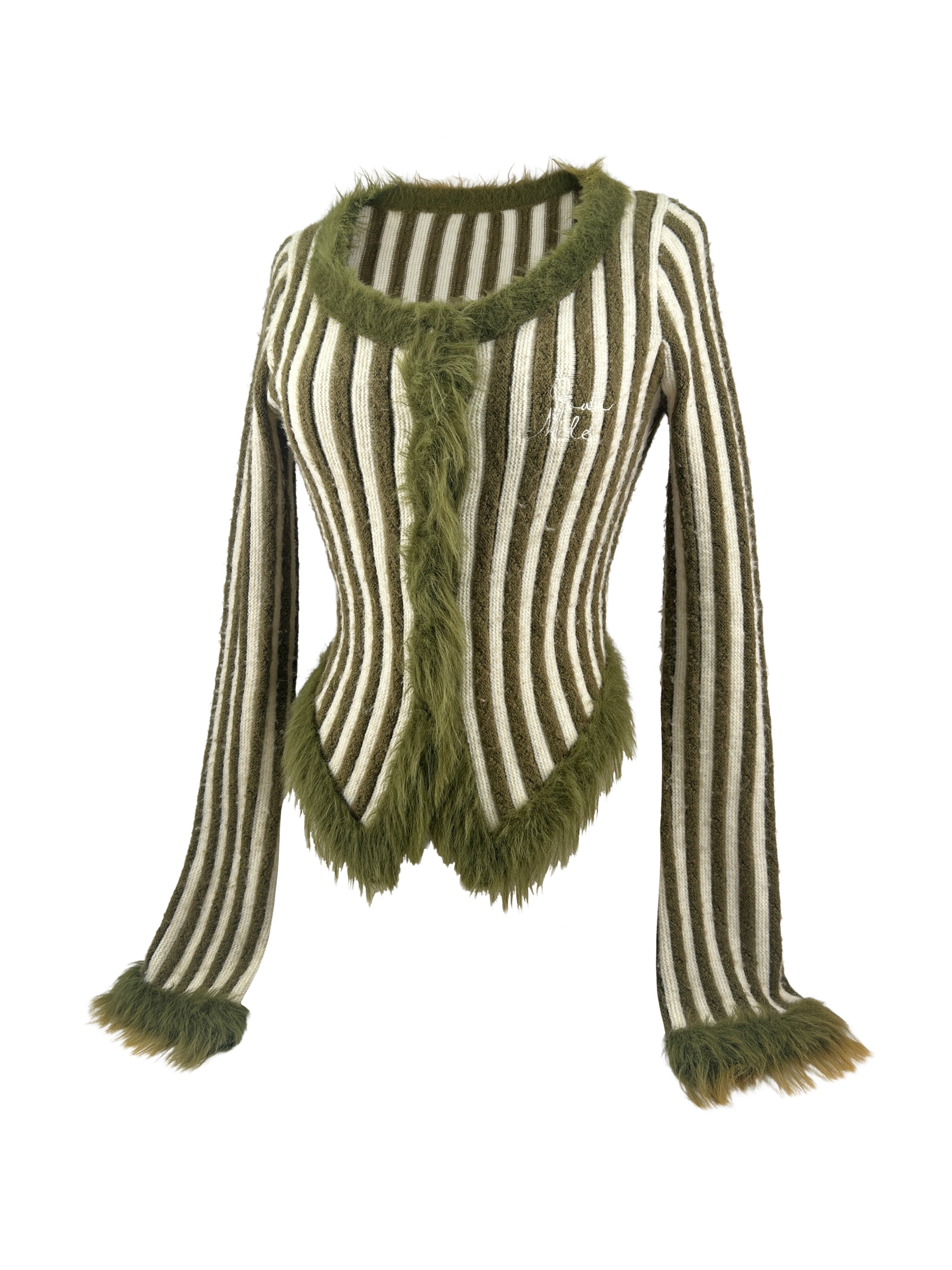 4Mile Size M Striped Faux-Fur Cardigan