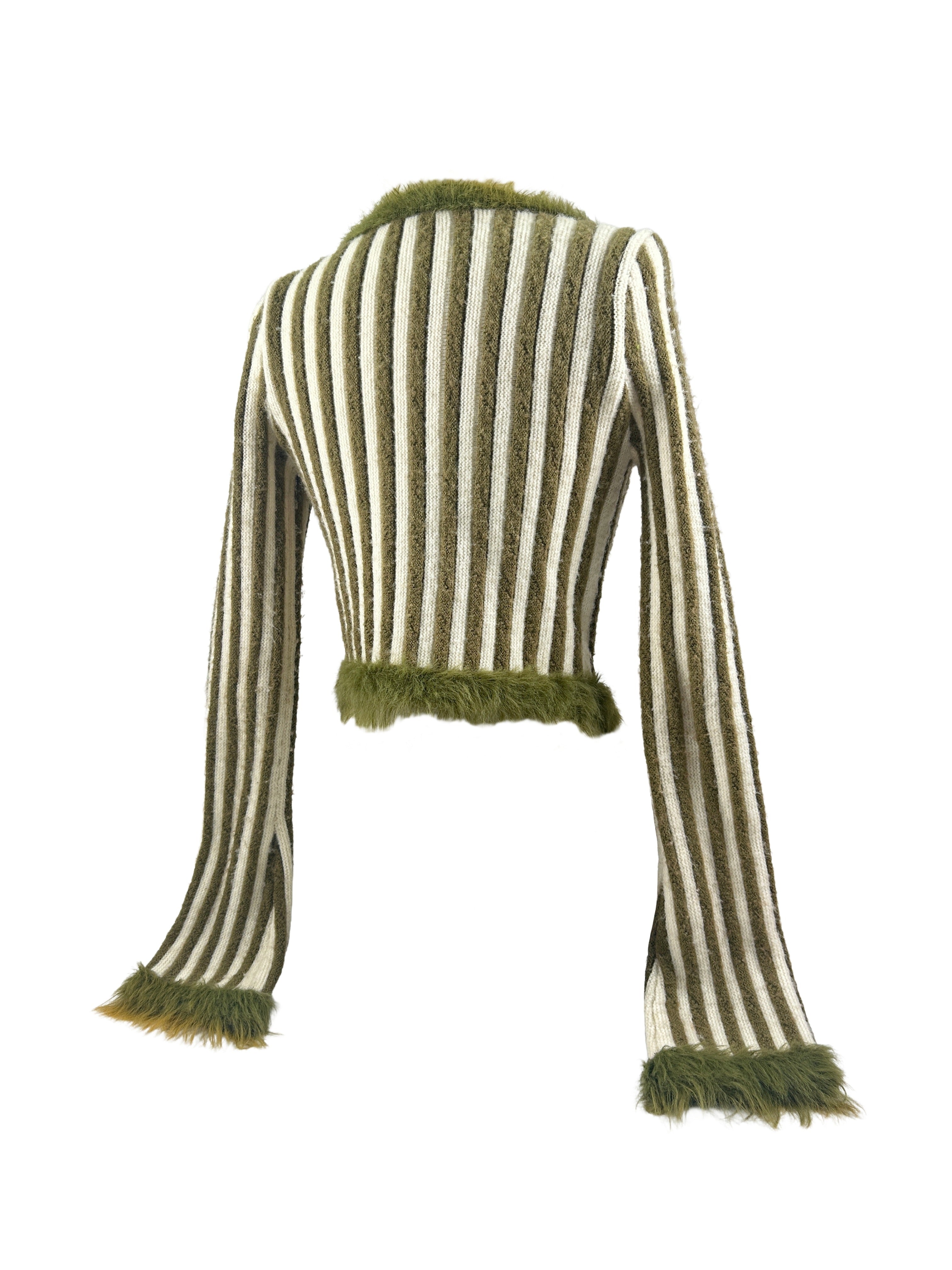 4Mile Size M Striped Faux-Fur Cardigan