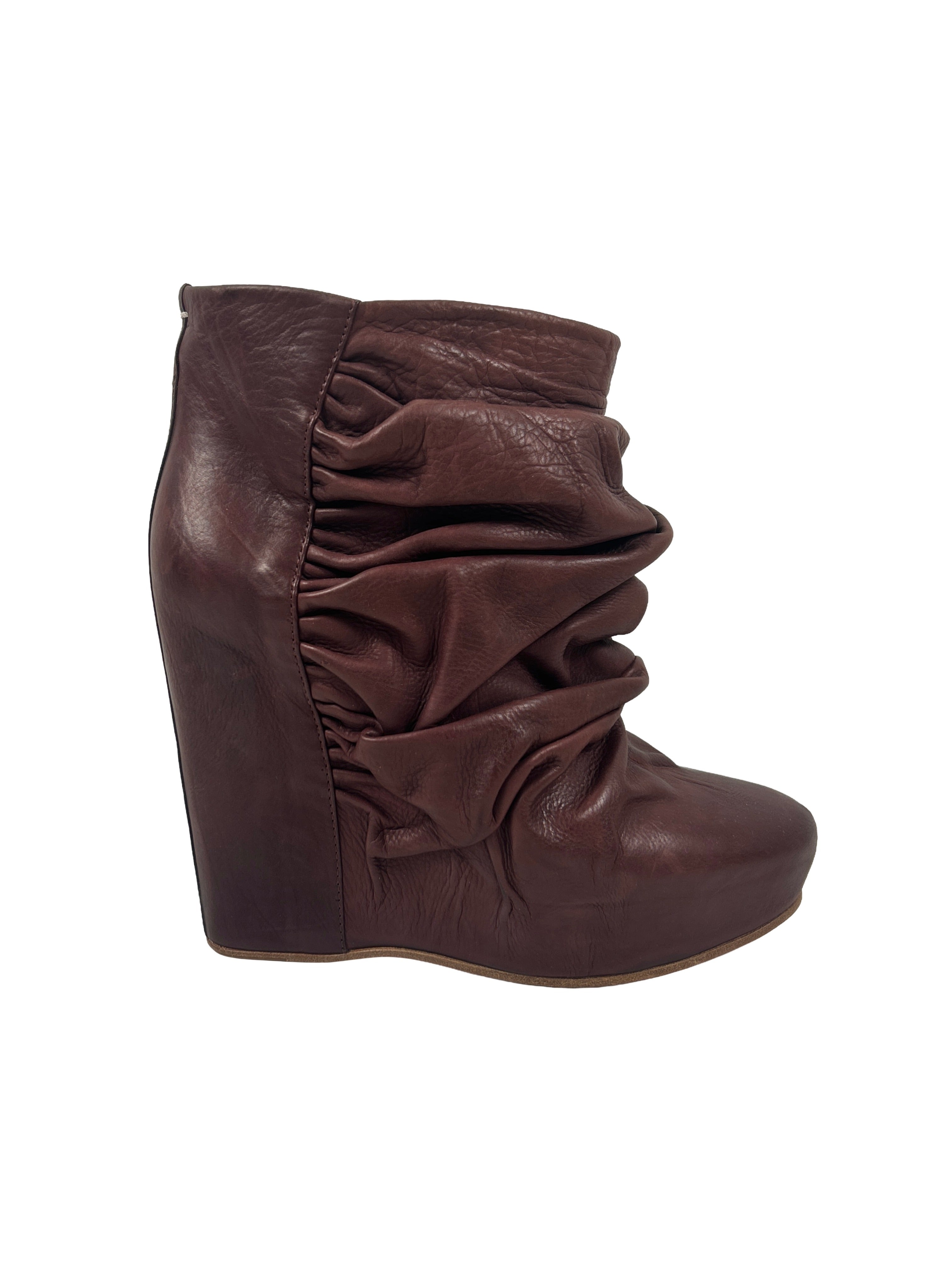 Maison Margiela Size 38.5 Ruched Wedge Ankle Boots