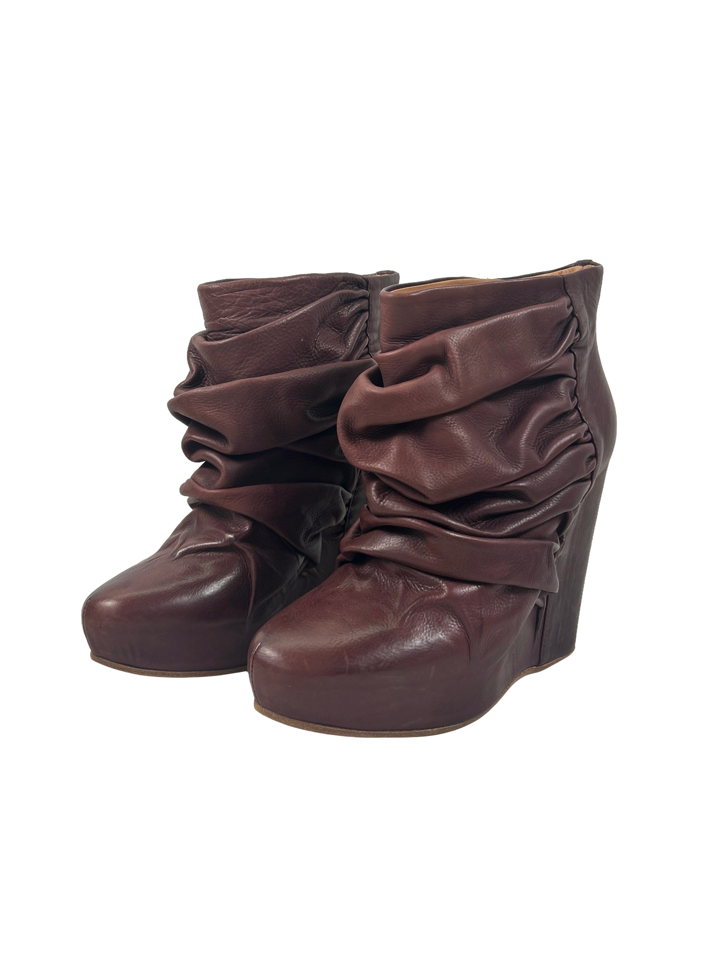 Maison Margiela Size 38.5 Ruched Wedge Ankle Boots