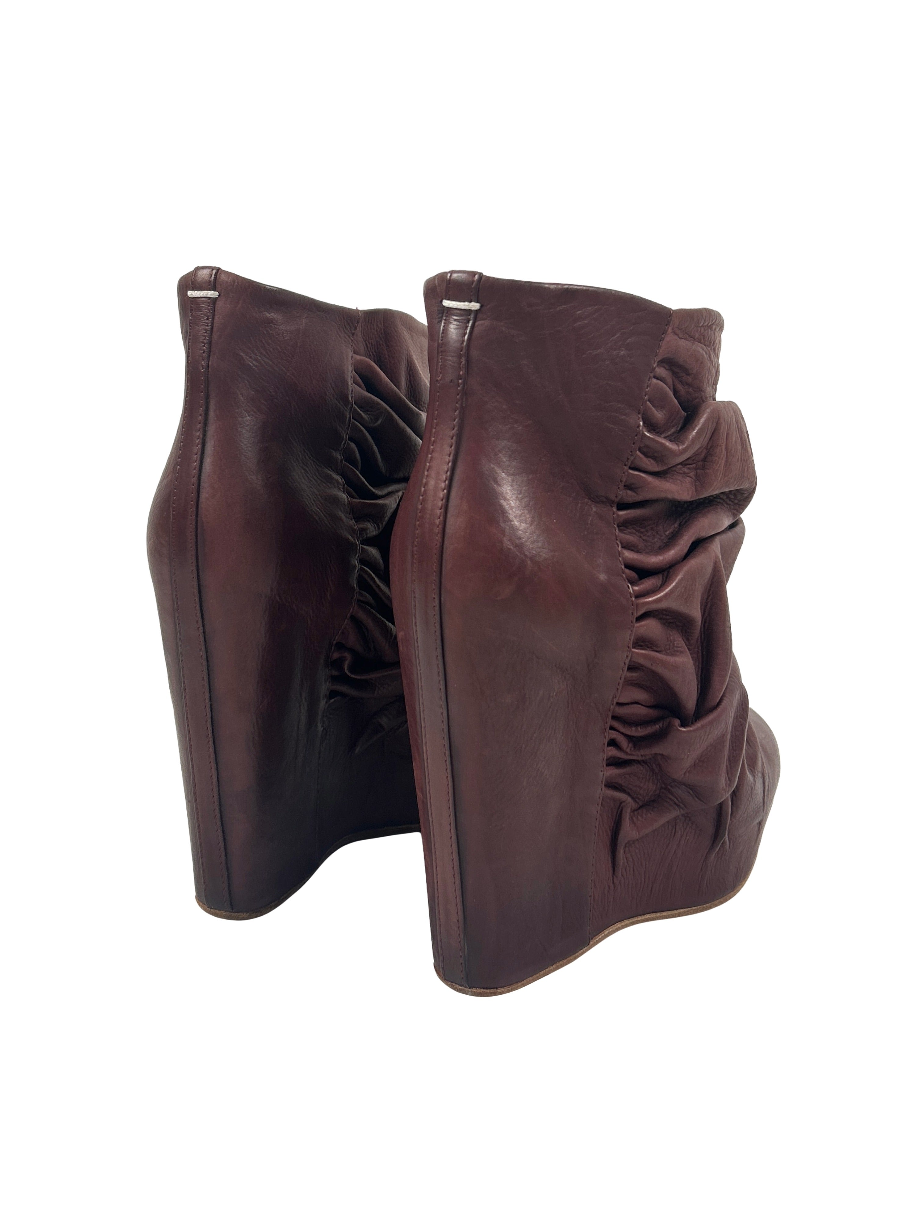 Maison Margiela Size 38.5 Ruched Wedge Ankle Boots