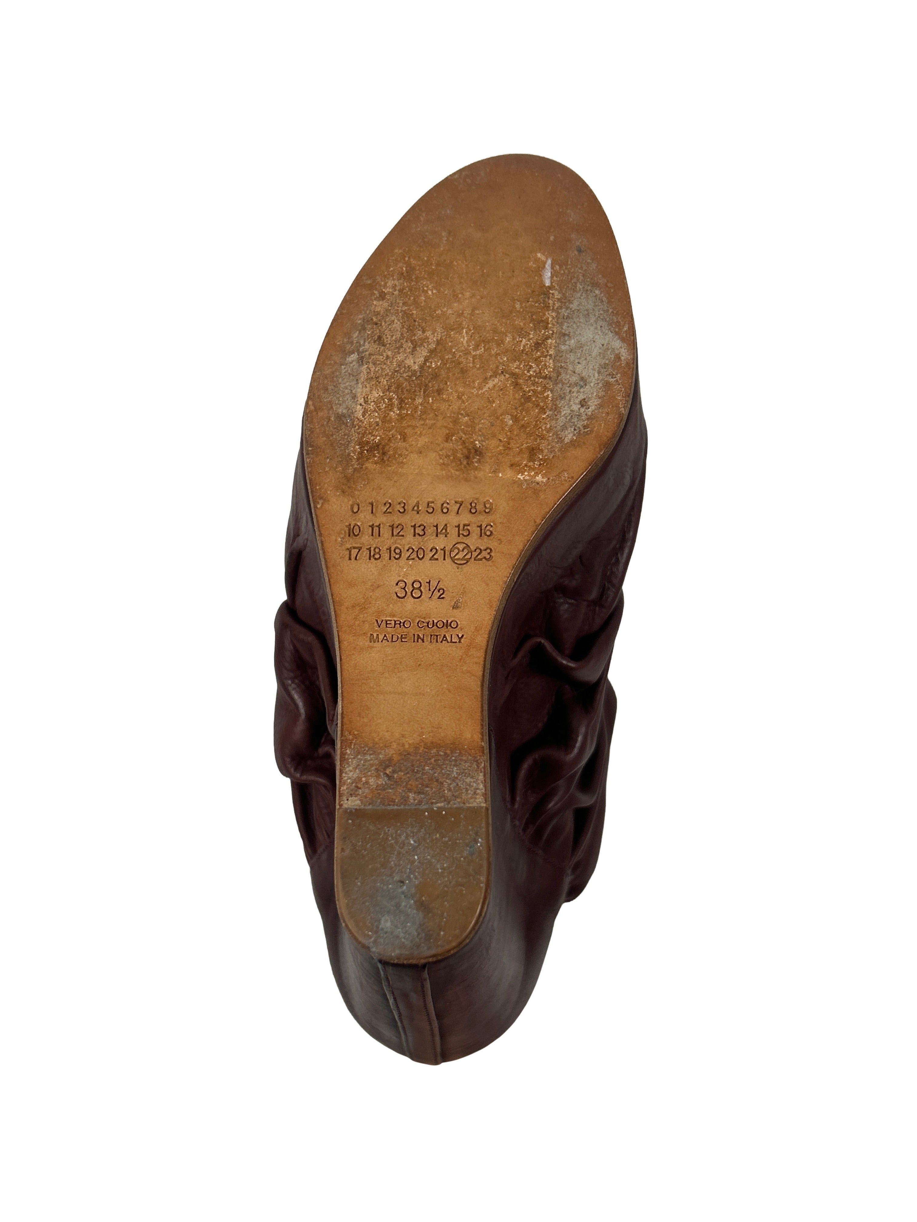 Maison Margiela Size 38.5 Ruched Wedge Ankle Boots