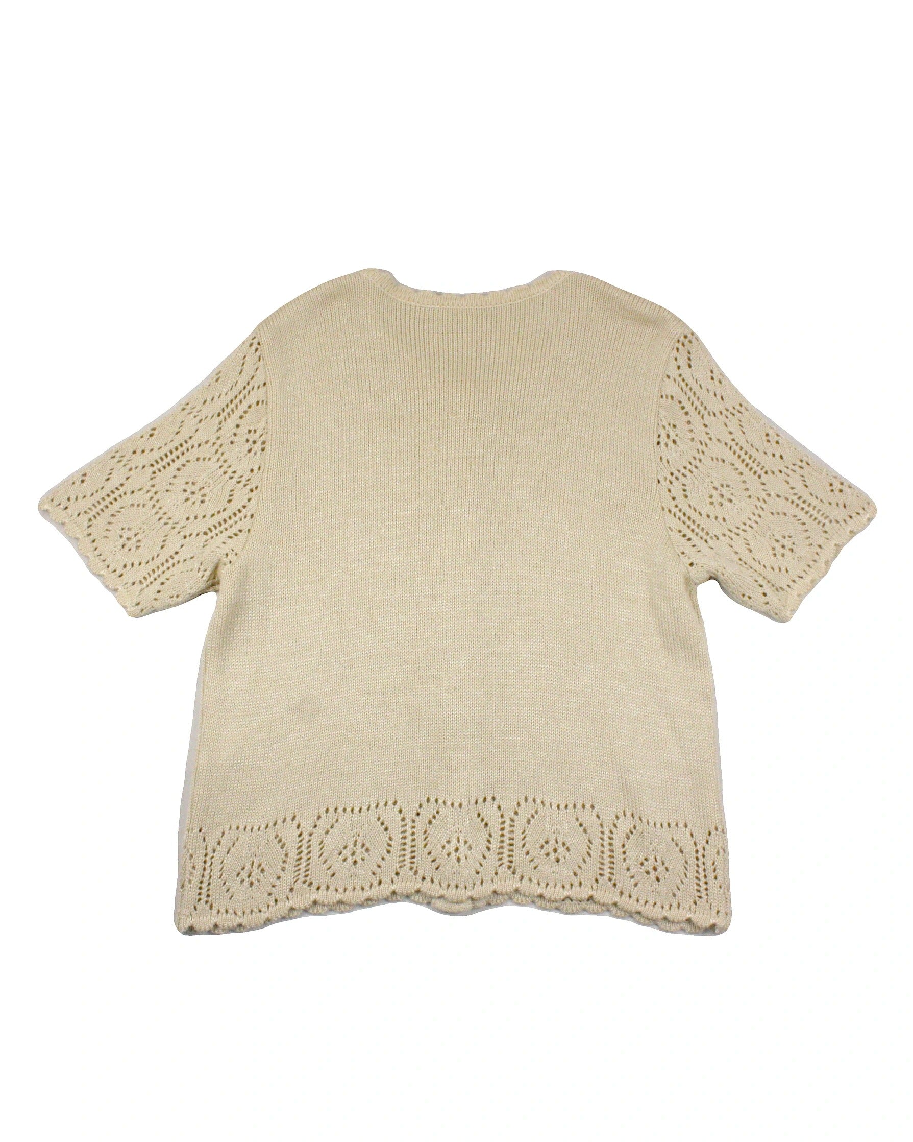 Lucia Women's Yellow Medium Knit Short Sleeve Cardigan with Pointelle Trim and Shiny Buttons