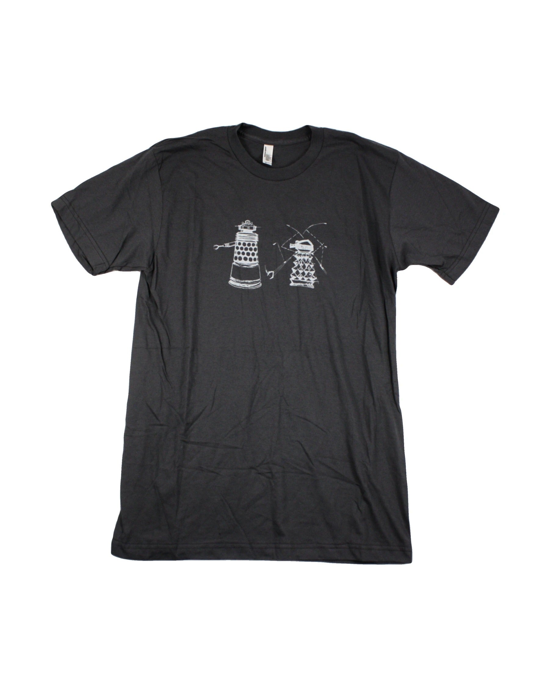 American Apparel Women's Dark Grey/Light Grey Cotton Graphic T-Shirt with Doctor Who Dalek Robot Print – Size M