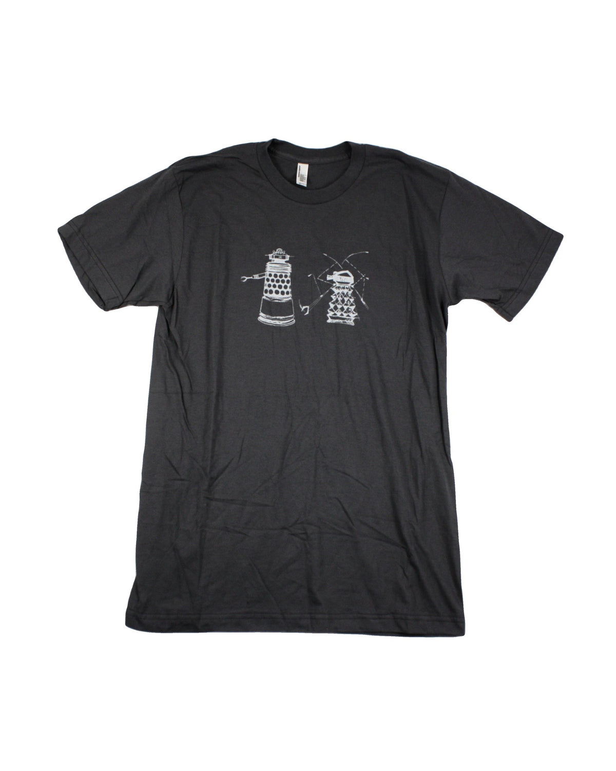American Apparel Women's Dark Grey/Light Grey Cotton Graphic T-Shirt with Doctor Who Dalek Robot Print – Size M