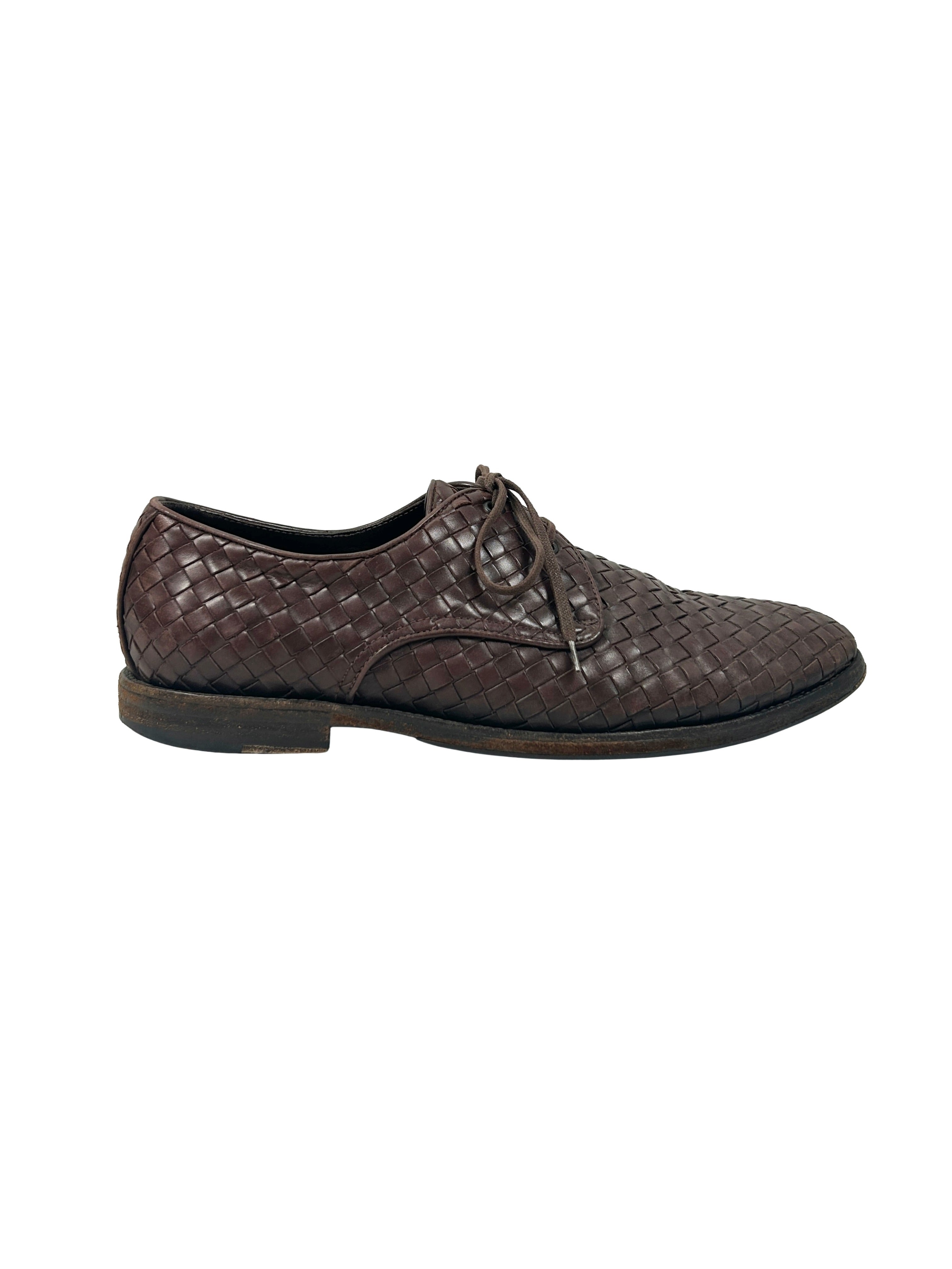Bottega Veneta Size 12 Intrecciato Leather Derby Shoes