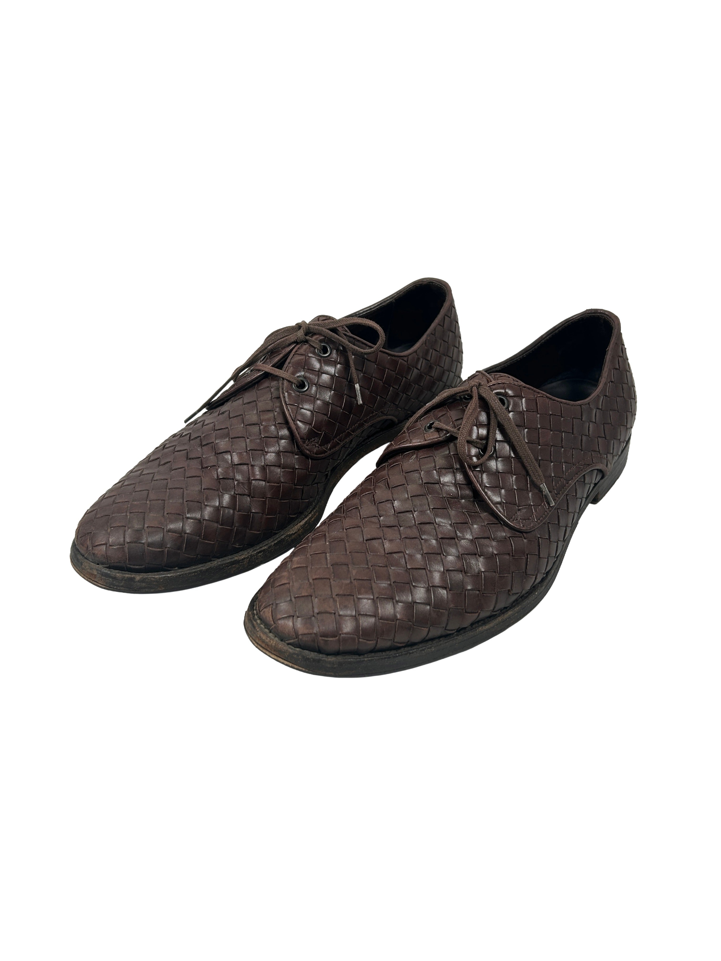 Bottega Veneta Size 12 Intrecciato Leather Derby Shoes