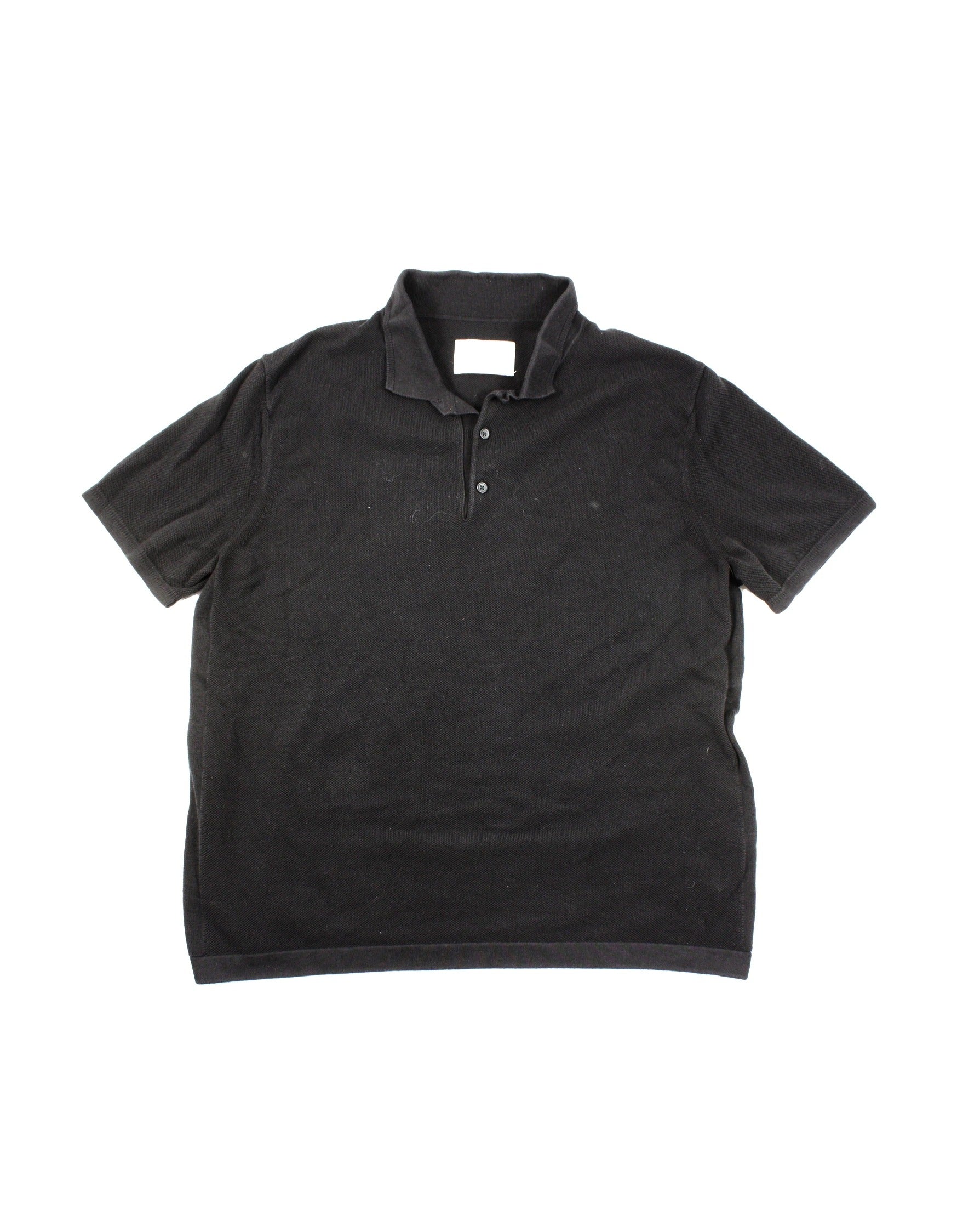 Reigning Champ Men's Black Waffle Knit Short Sleeve Top with Polo Collar and Ribbed Trim – Size XL