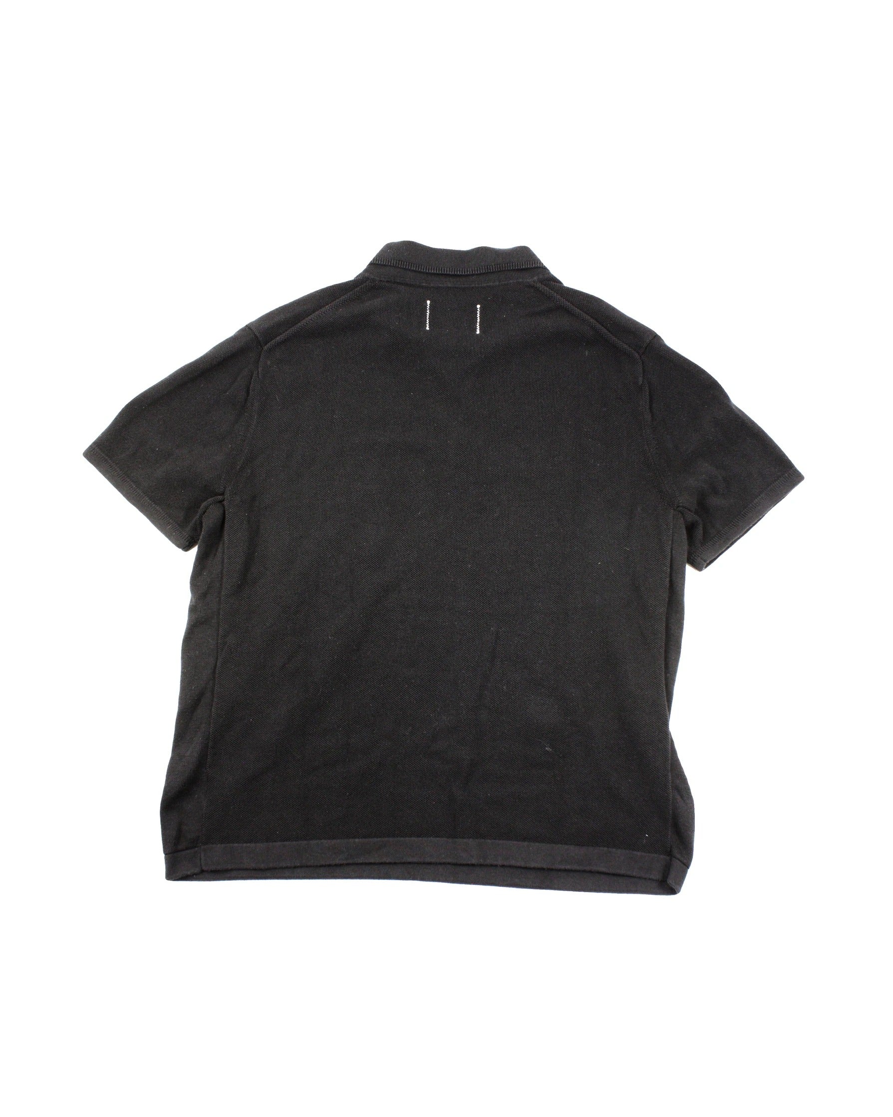 Reigning Champ Men's Black Waffle Knit Short Sleeve Top with Polo Collar and Ribbed Trim – Size XL