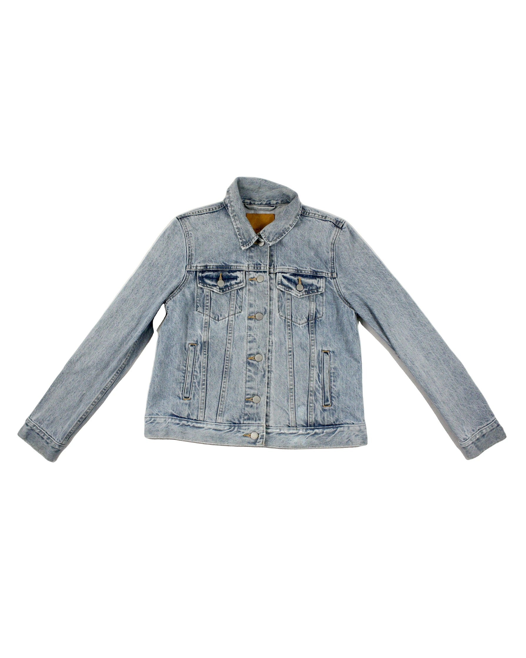 Denim Forum Women's Blue Light Wash Denim Long Sleeve Jacket with Flap Pockets and Yoke Panels – Size M