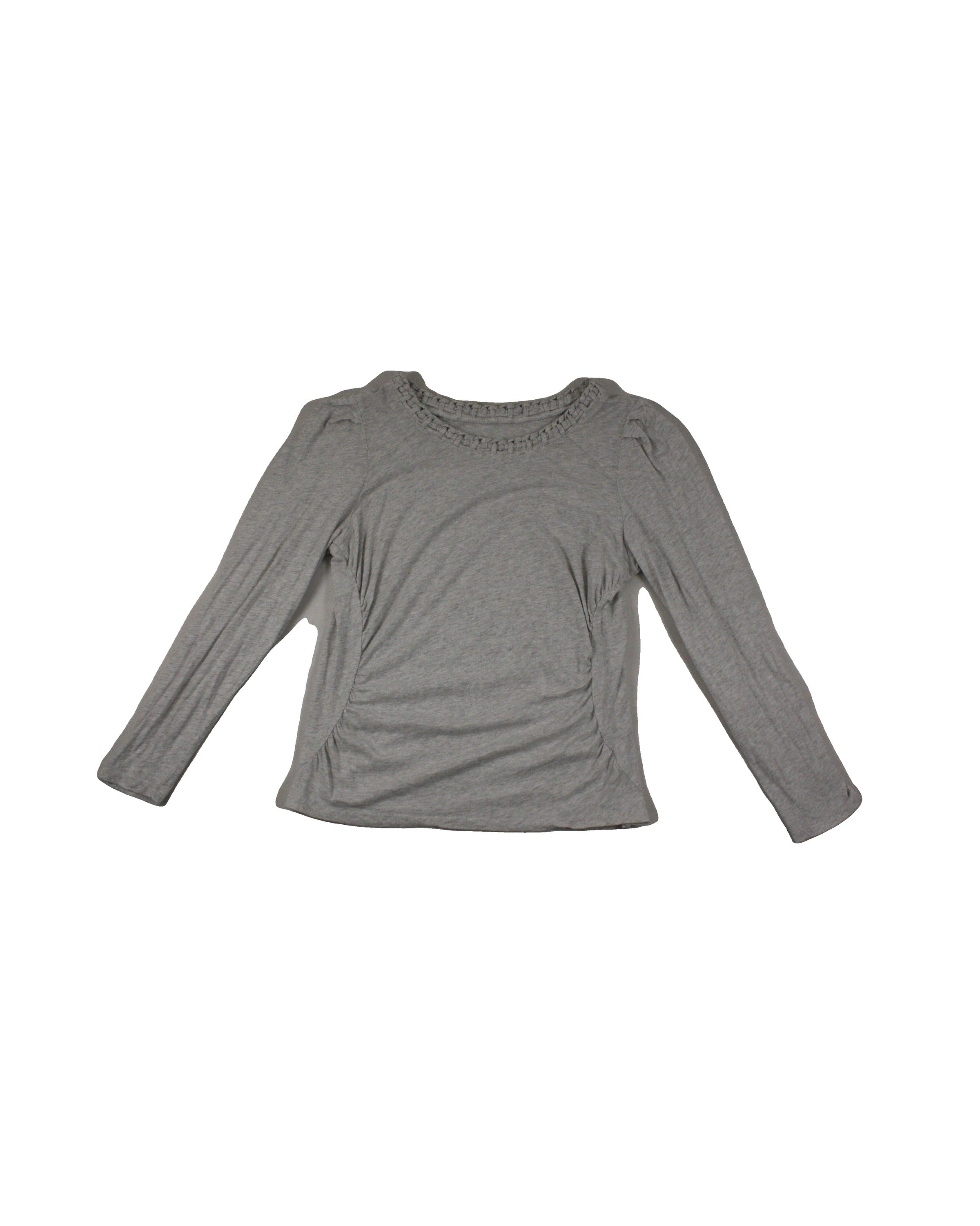 Women's Grey Long Sleeve Top with Gathered Side Panel and Puff Shoulders