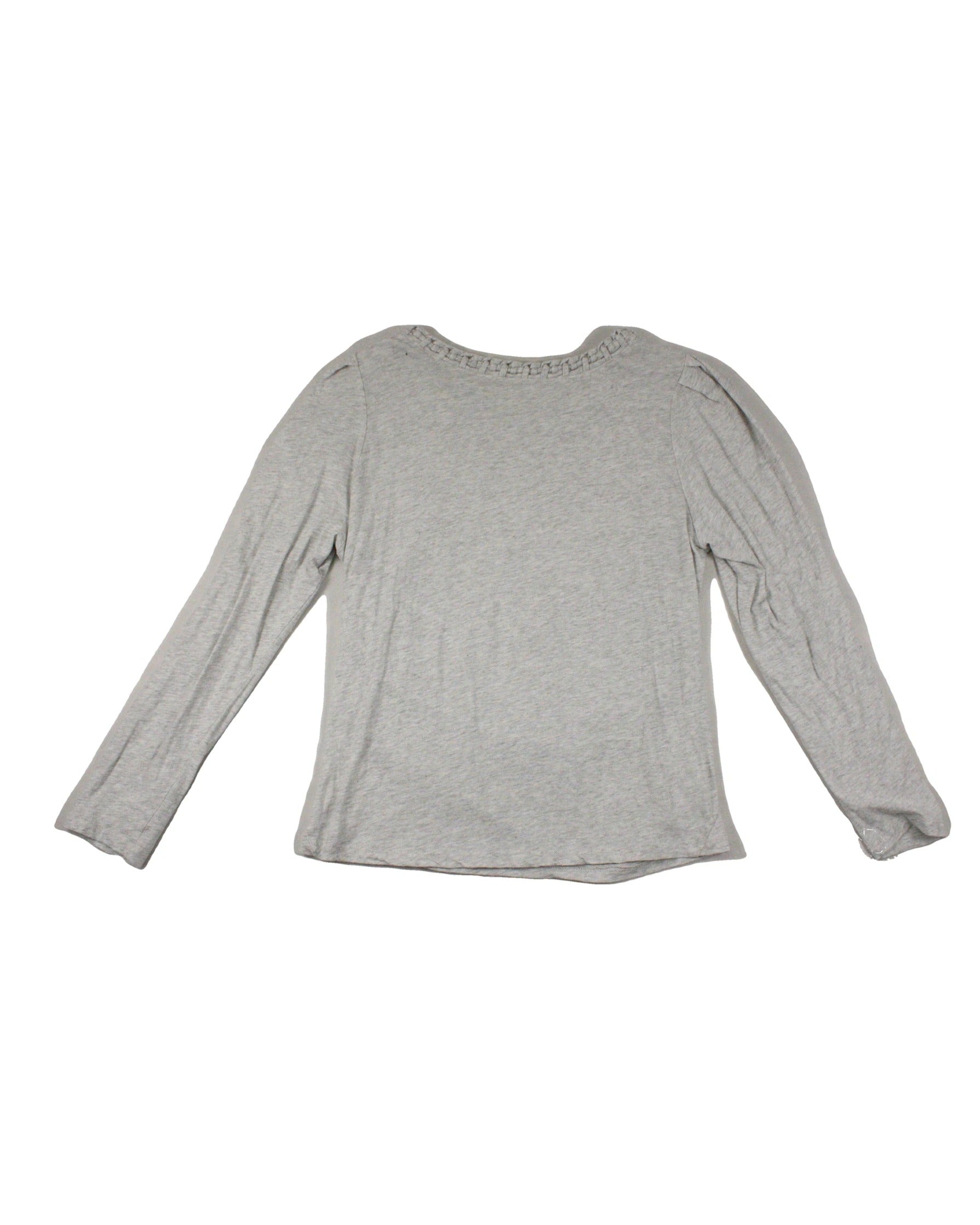 Women's Grey Long Sleeve Top with Gathered Side Panel and Puff Shoulders