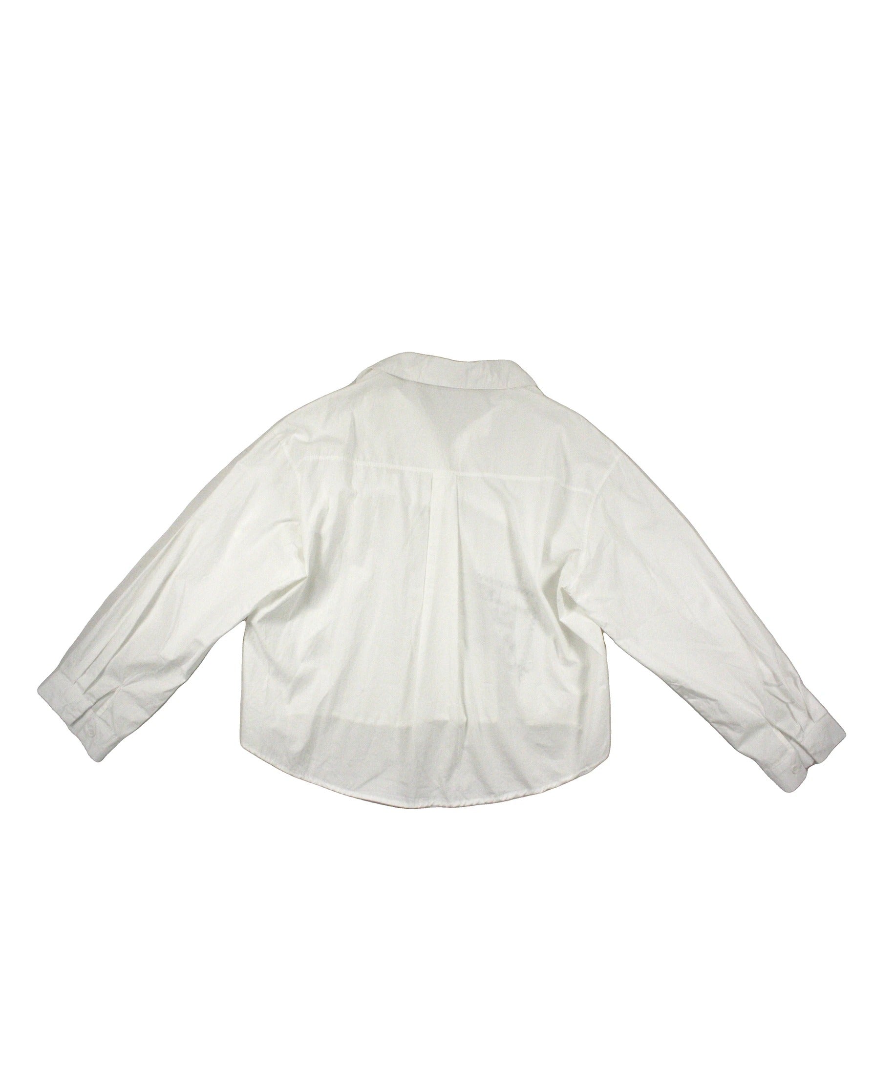 Women's White Long Sleeve Shirt with Embroidered Cat and Round Collar