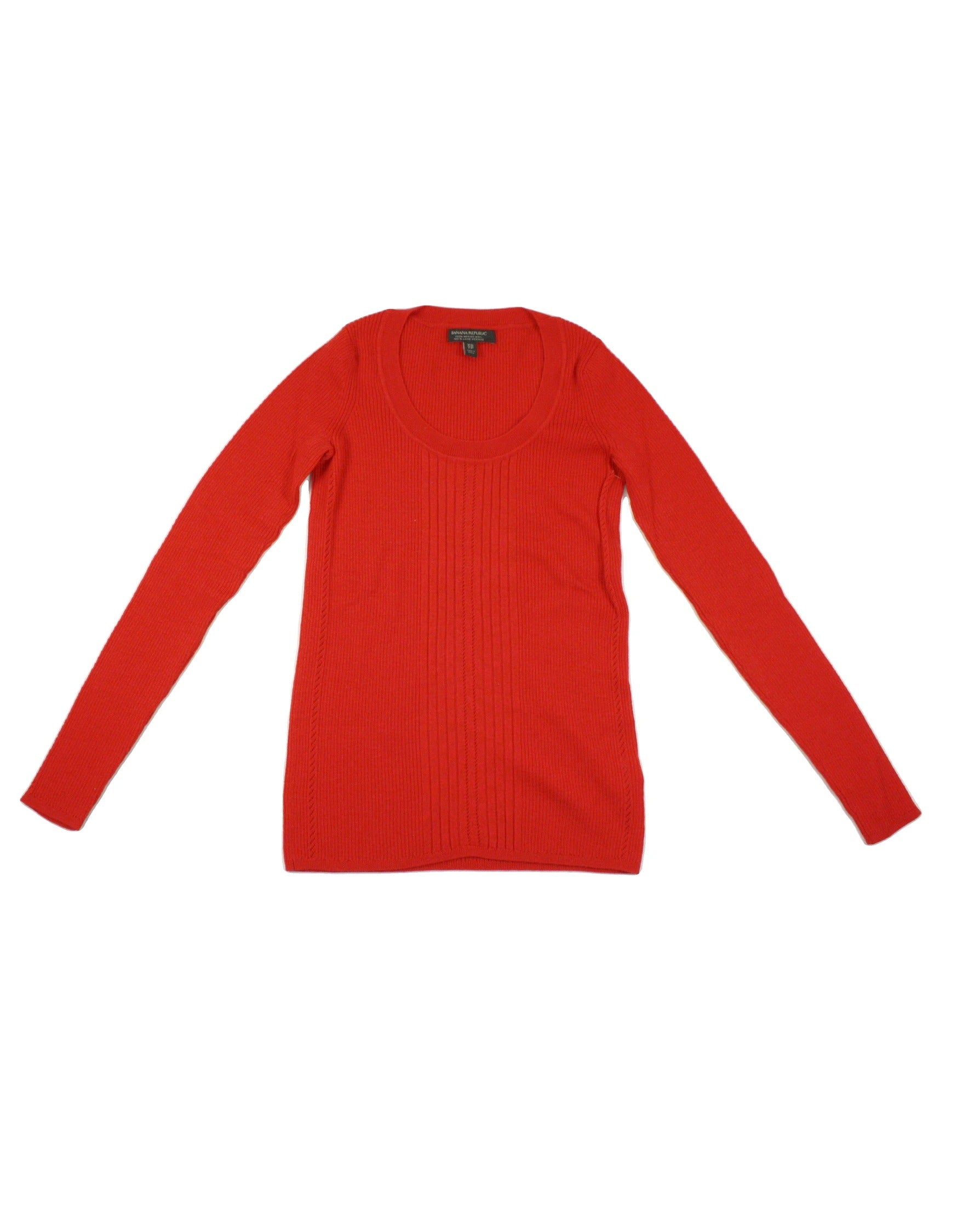 Banana Republic Women's Red Merino Long Sleeve Pointelle Knit Top with Scoop Neck – Size XS