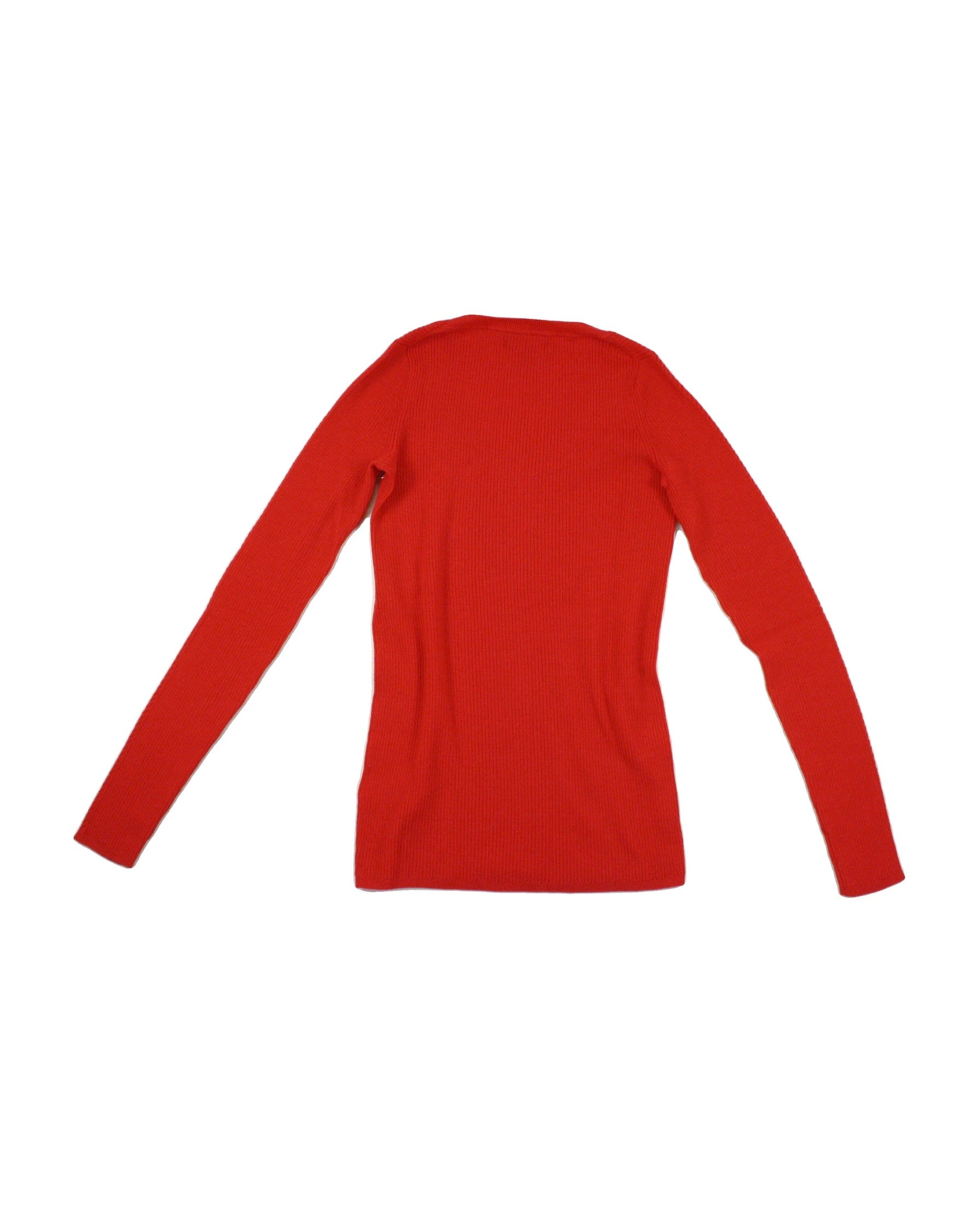 Banana Republic Women's Red Merino Long Sleeve Pointelle Knit Top with Scoop Neck – Size XS