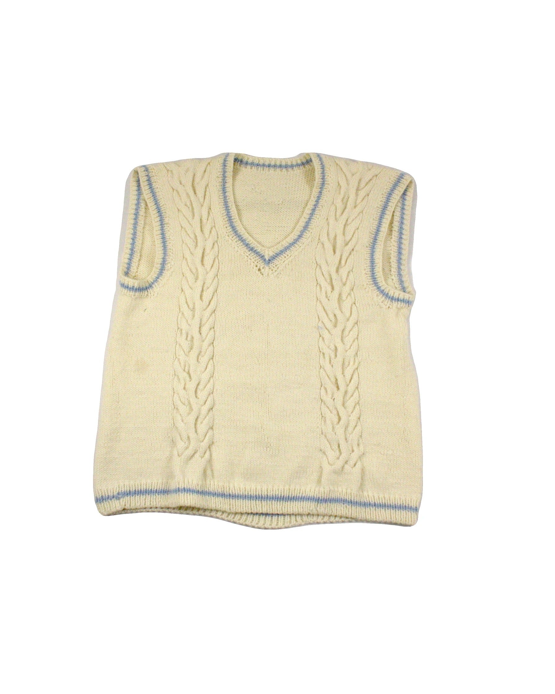 Women's Yellow/Blue Heavy Knit V-Neck Vest with Cable Knit Sides – As Is