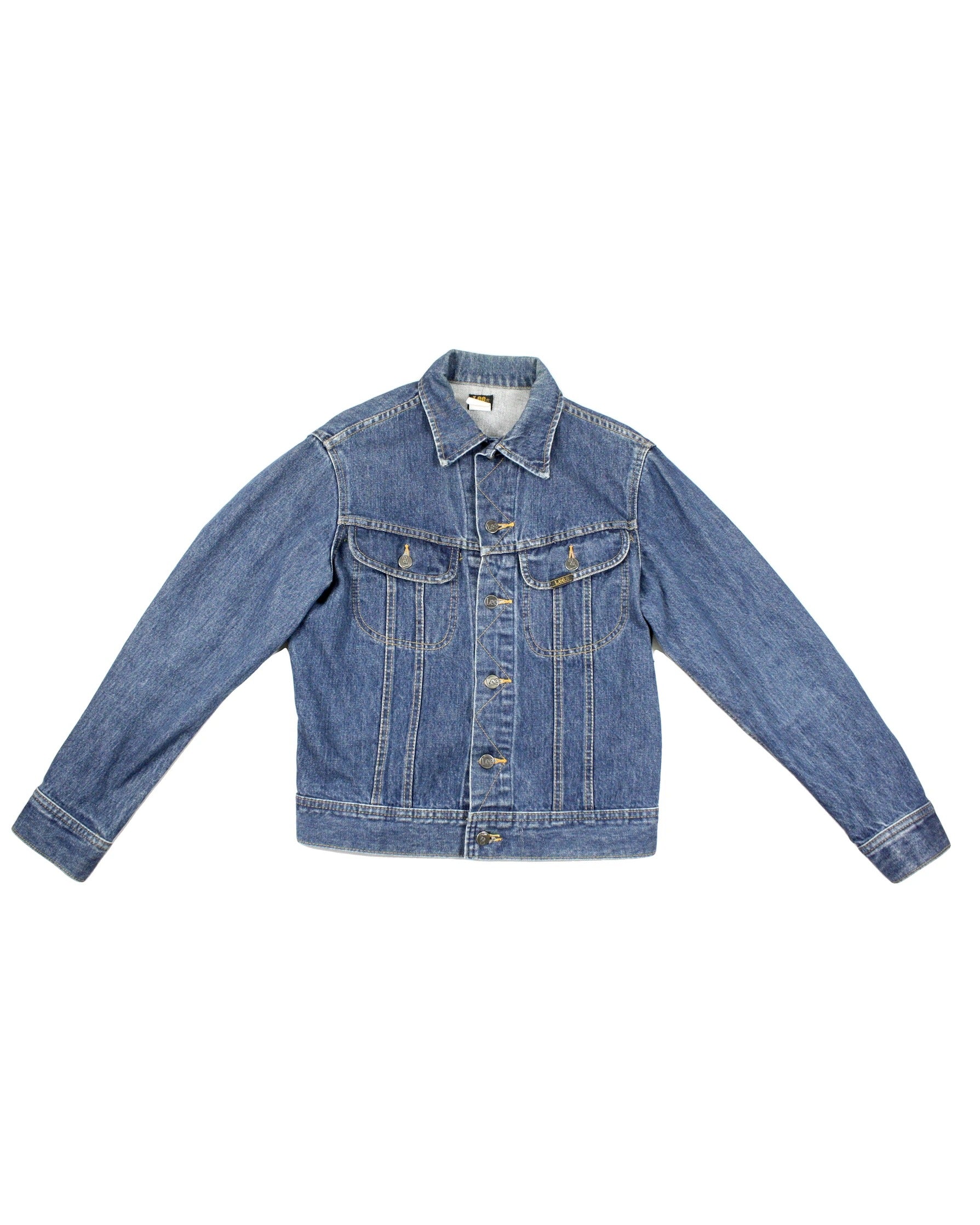 Lee Men's Blue Medium Wash Denim Trucker Jacket with Contrast Stitching