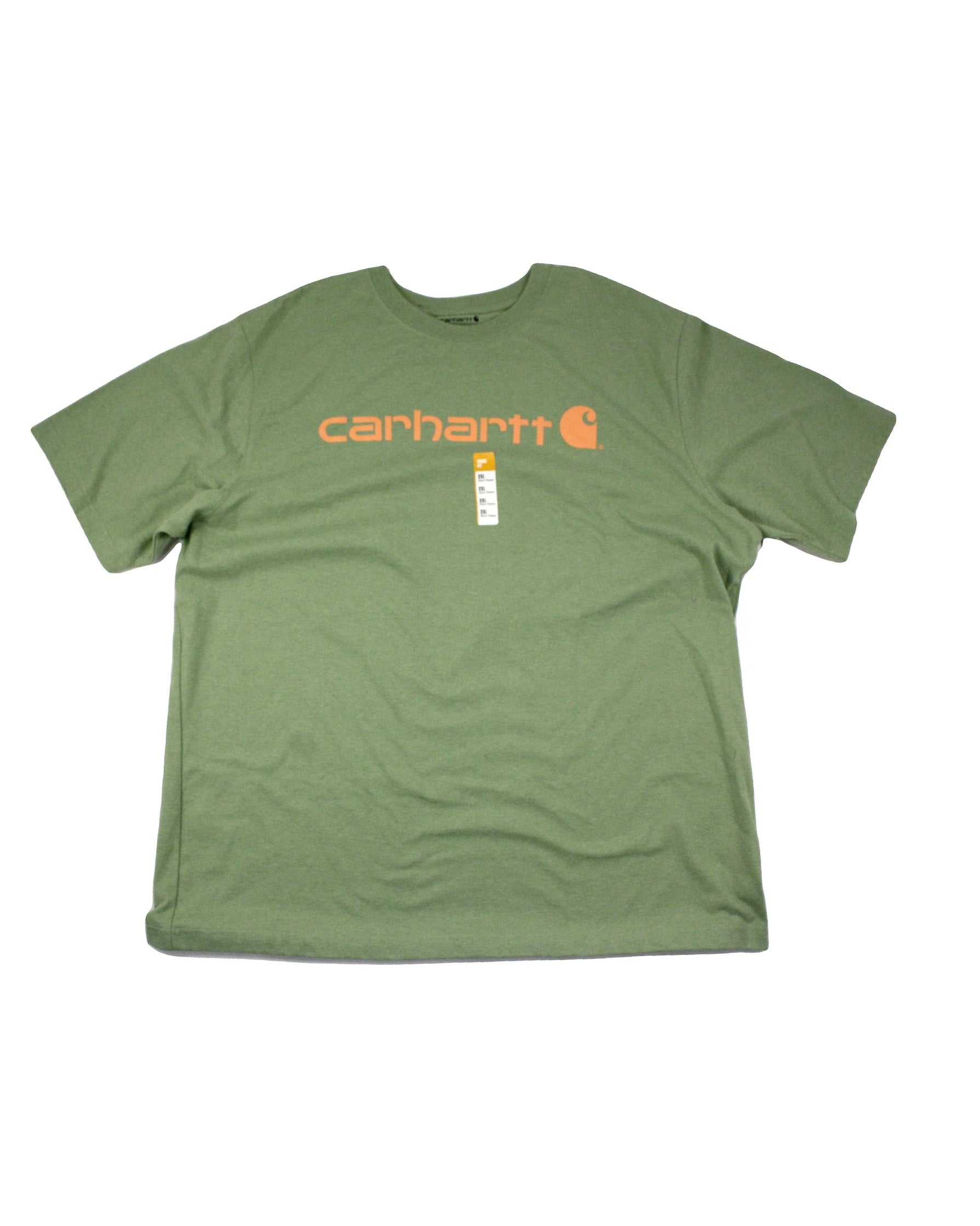 Carhartt Men's Green/Orange Short Sleeve Logo Graphic T-Shirt with Round Neck – Size 2XL