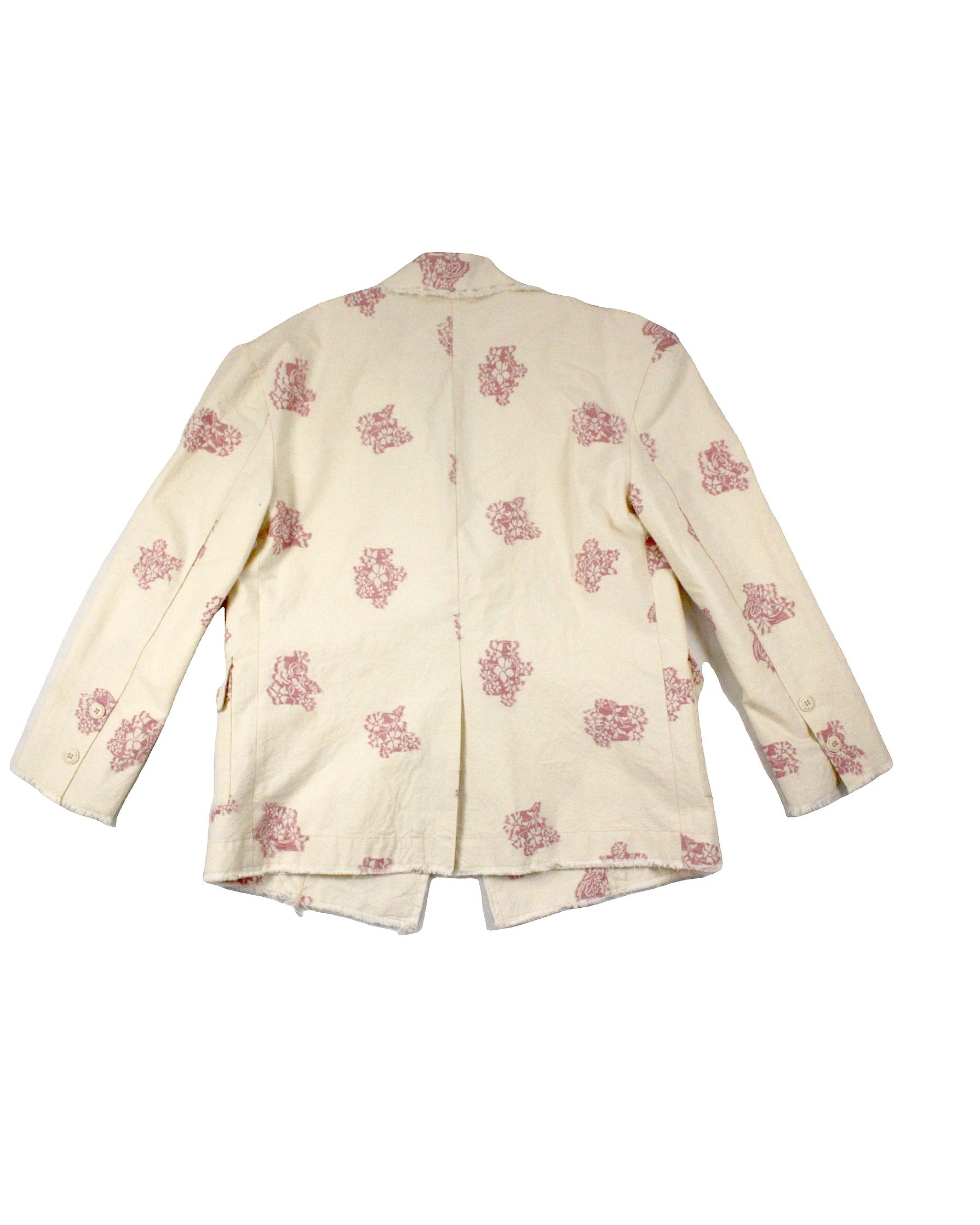 LeRouge Women's Cream/Magenta Long Sleeve Blazer with Floral Patches and Raw Trim – Size S