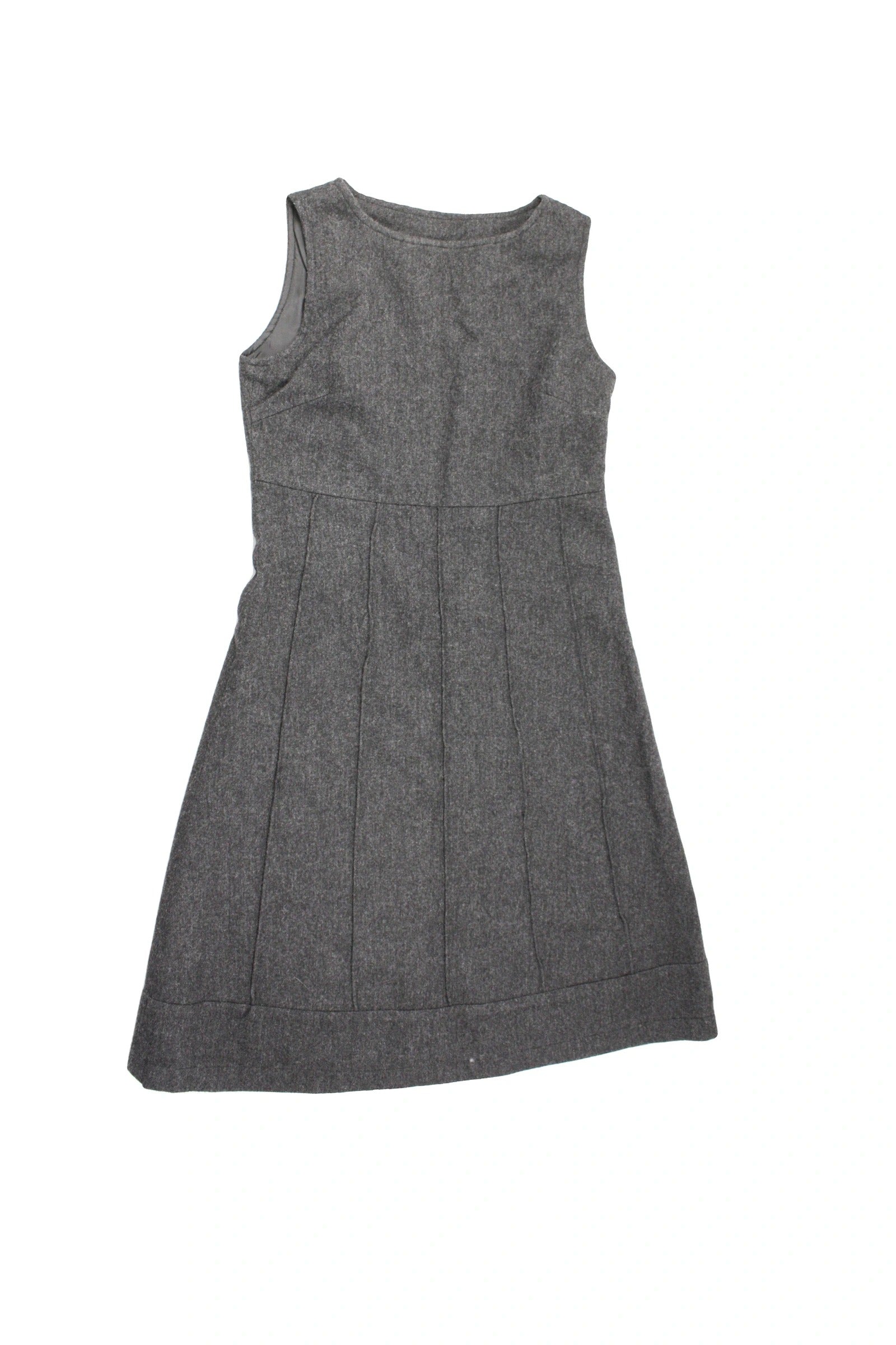 Women's Grey Sleeveless Mini Dress with Round Neck and Paneled Skirt