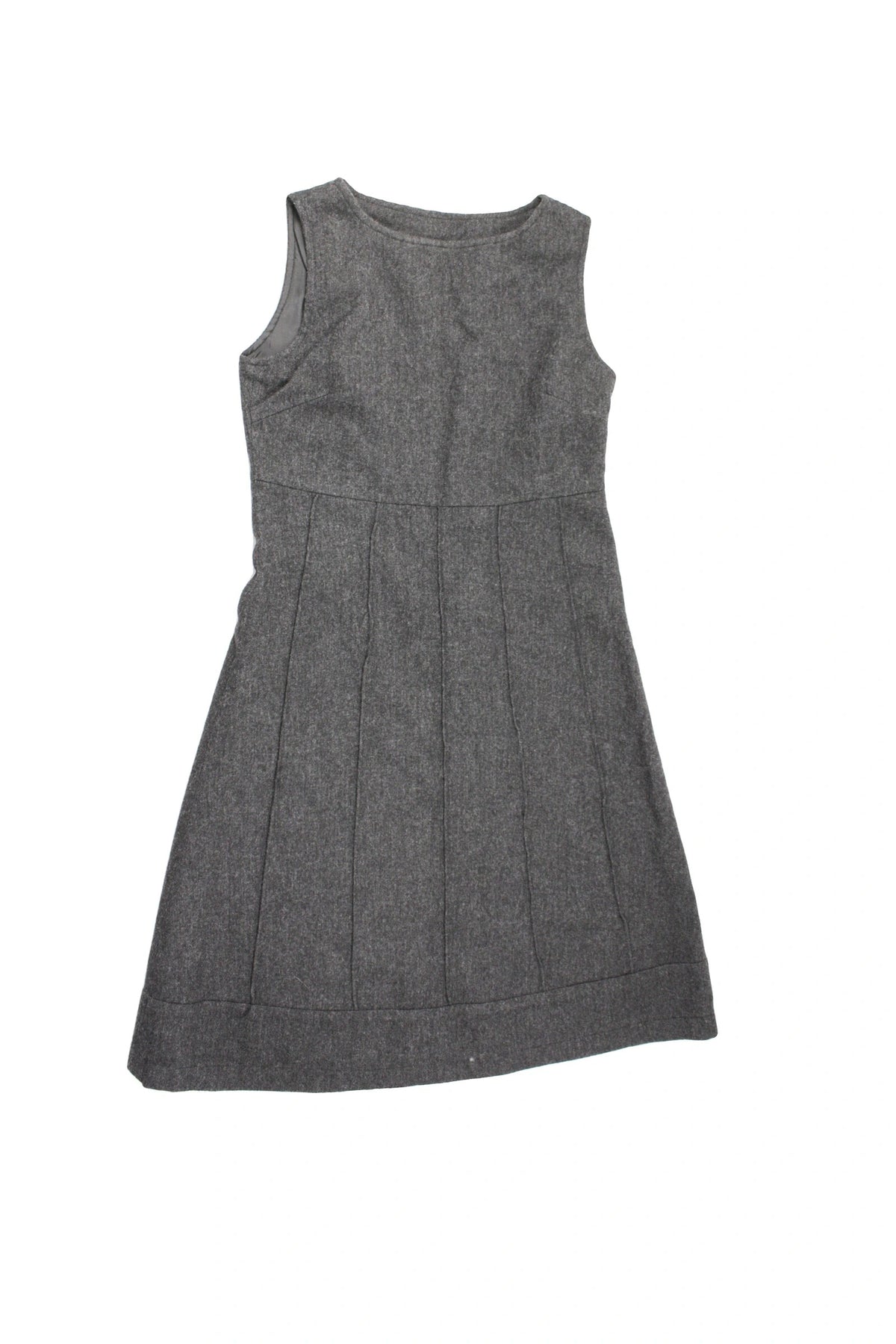 Women's Grey Sleeveless Mini Dress with Round Neck and Paneled Skirt