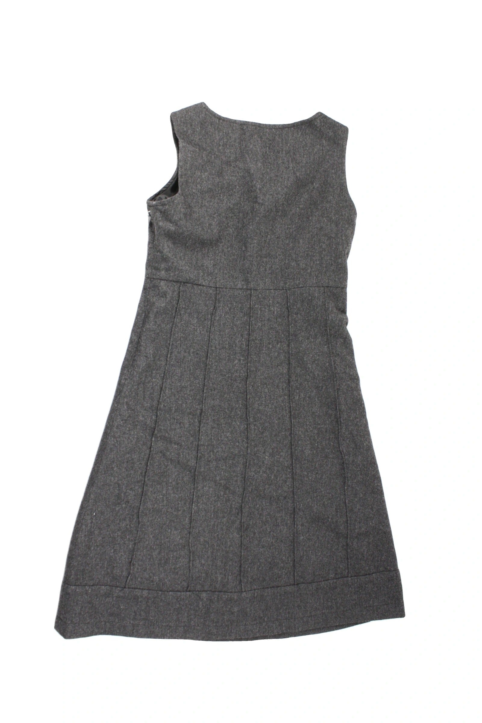 Women's Grey Sleeveless Mini Dress with Round Neck and Paneled Skirt