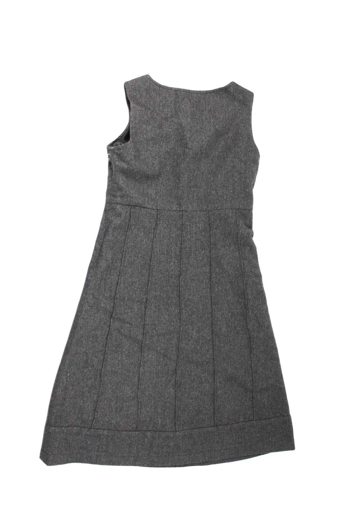 Women's Grey Sleeveless Mini Dress with Round Neck and Paneled Skirt