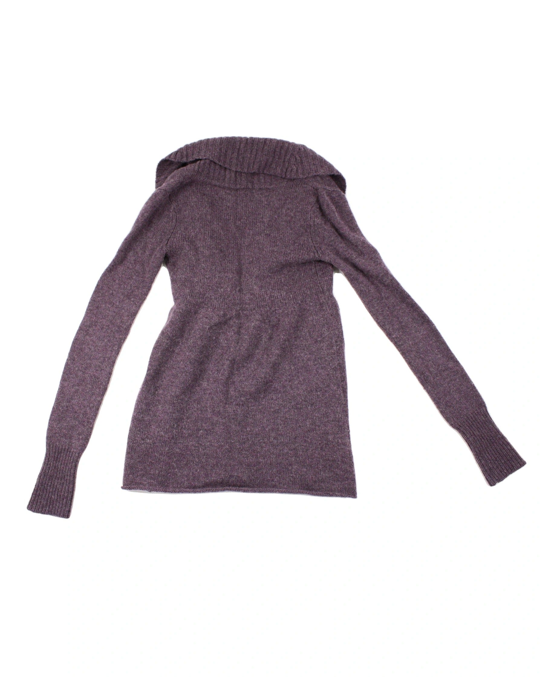 Talula Women's Purple Lambswool Long Sleeve Cardigan with Ribbed Collar and Single Button