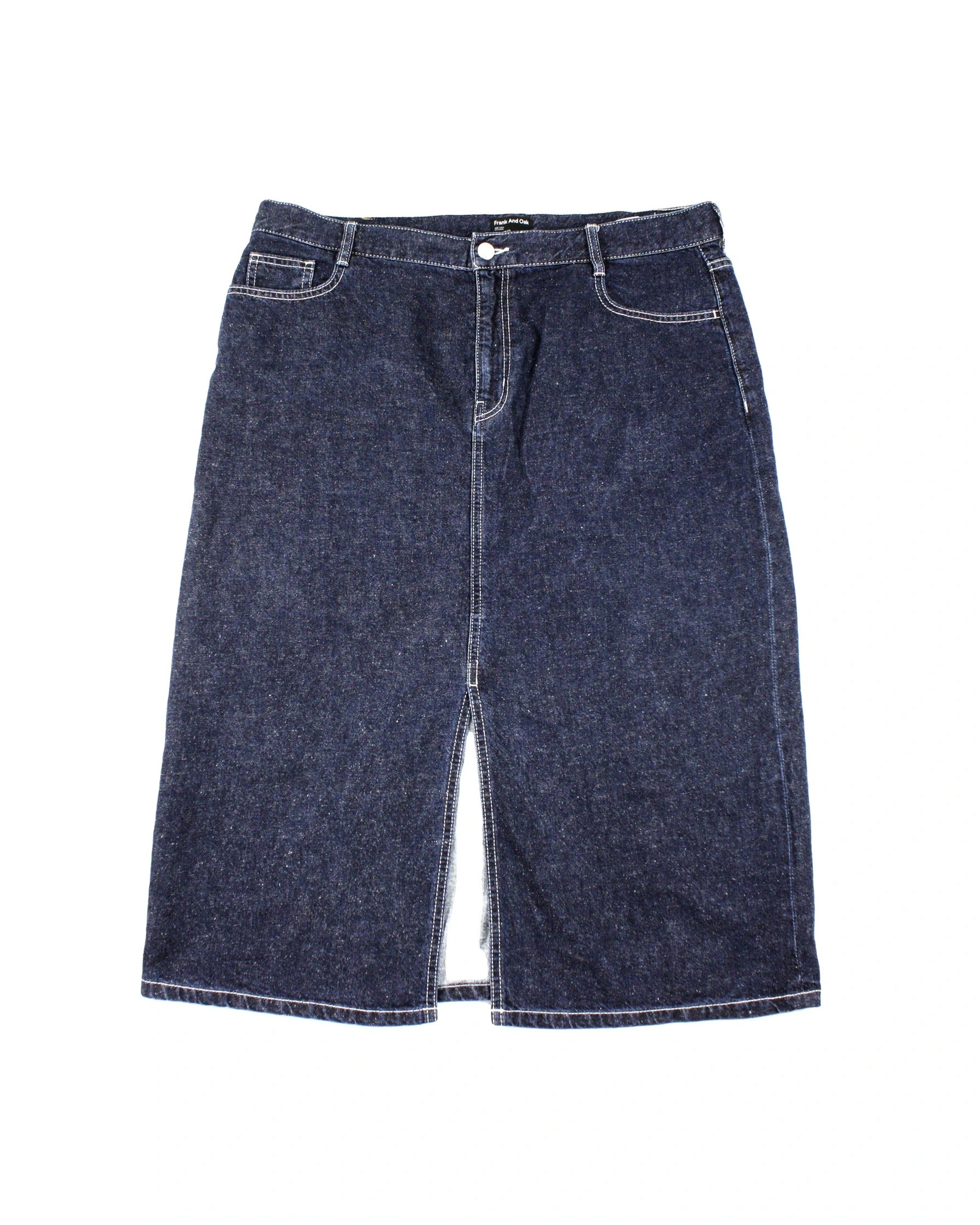 Frank and Oak Women's Blue Denim Pencil Skirt with Front Slit – Size 36