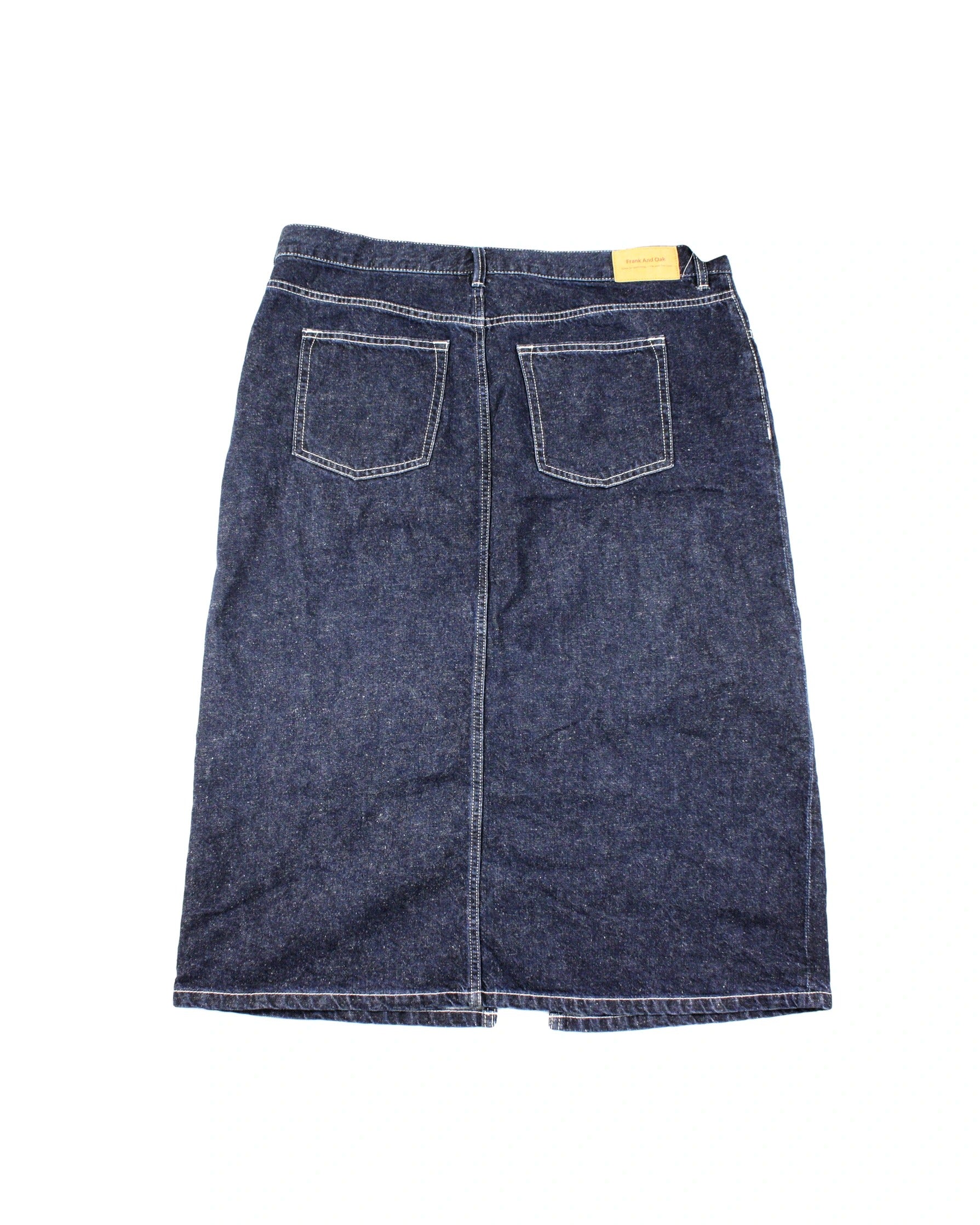 Frank and Oak Women's Blue Denim Pencil Skirt with Front Slit – Size 36