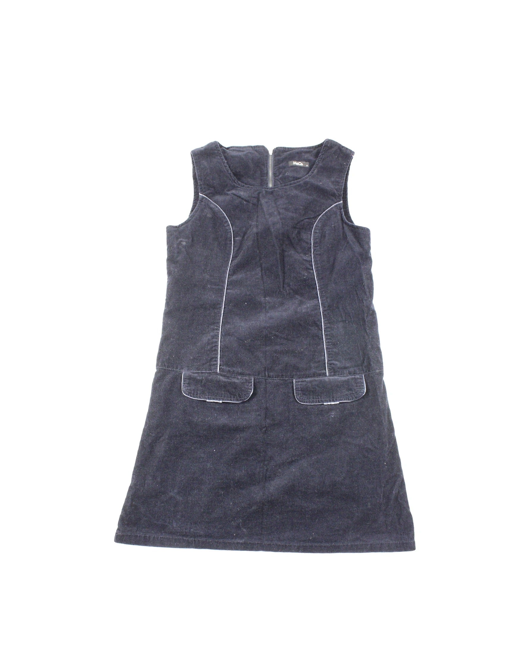 M&Co Women's Navy Corduroy Sleeveless Mini Dress with Round Neck – Size 8