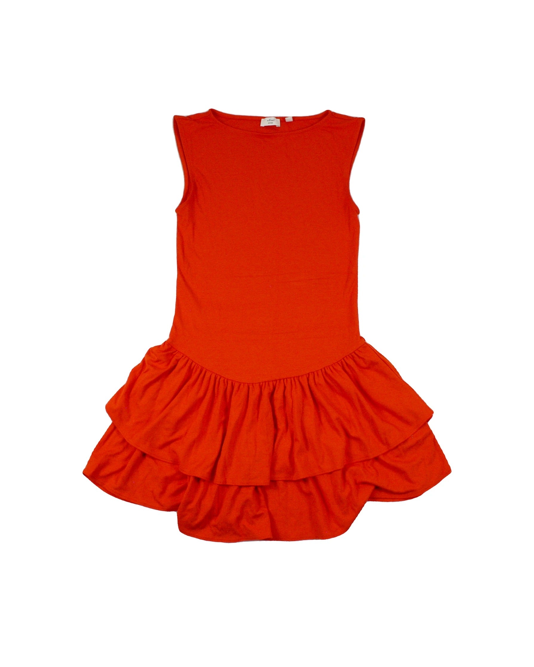 Wilfred Women's Orange Sleeveless Tiered Mini Dress with Round Neck – Size XS