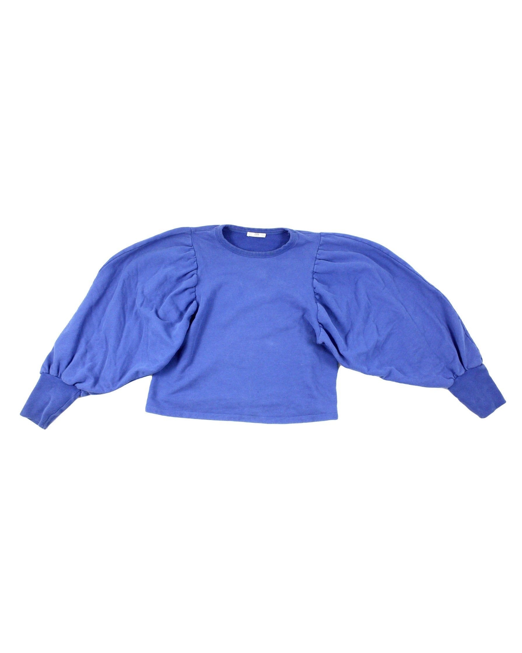 Zara Basic Women's Blue Long Sleeve Sweatshirt with Puff Sleeves – Size S