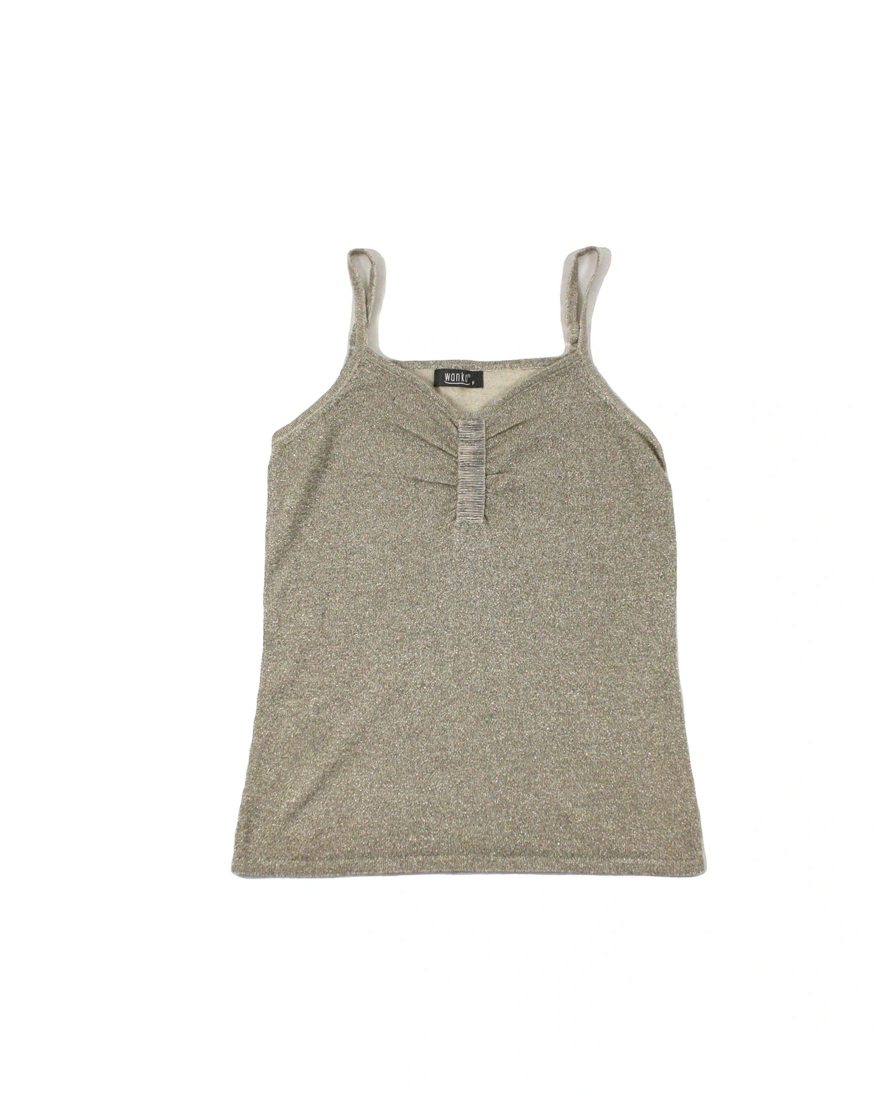 Wanko Women's Gold Spaghetti Strap Knit Top with Shimmer Detail