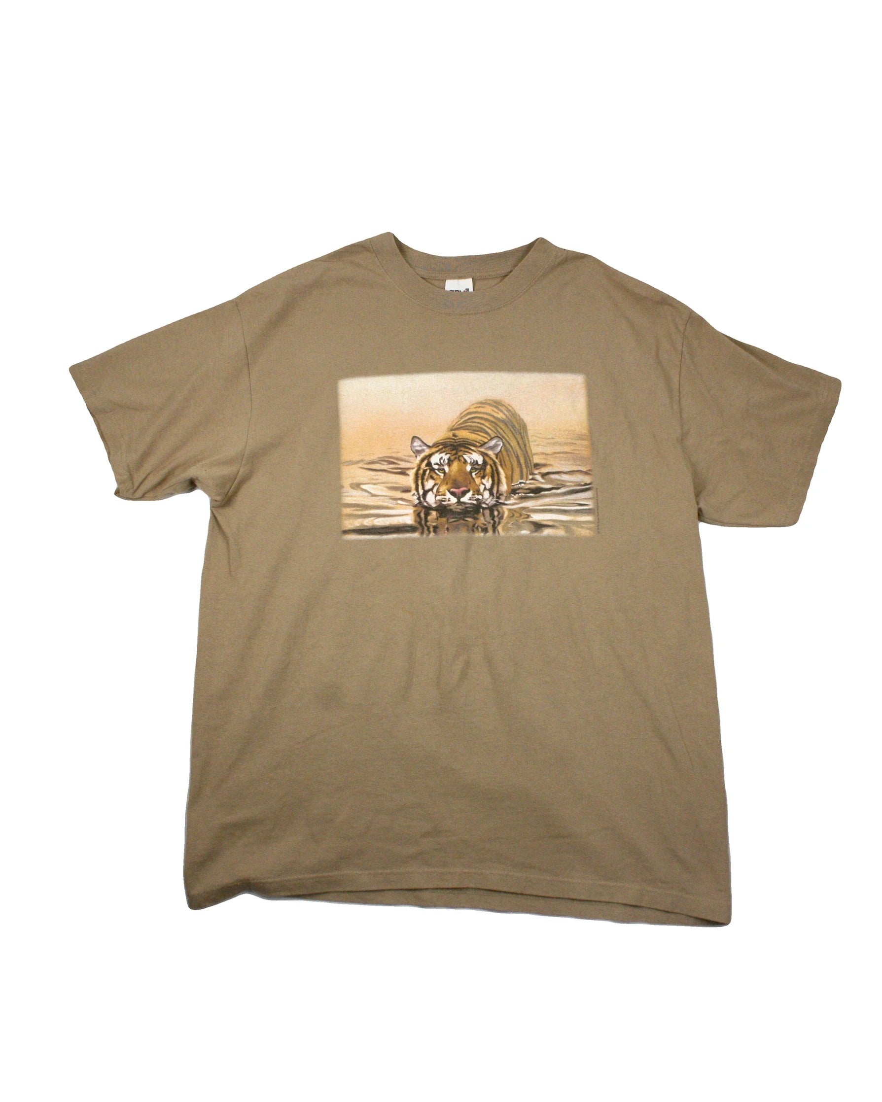 Anvil Men's Tan, Orange and Cream Short Sleeve Tiger Graphic T-Shirt – Size XL