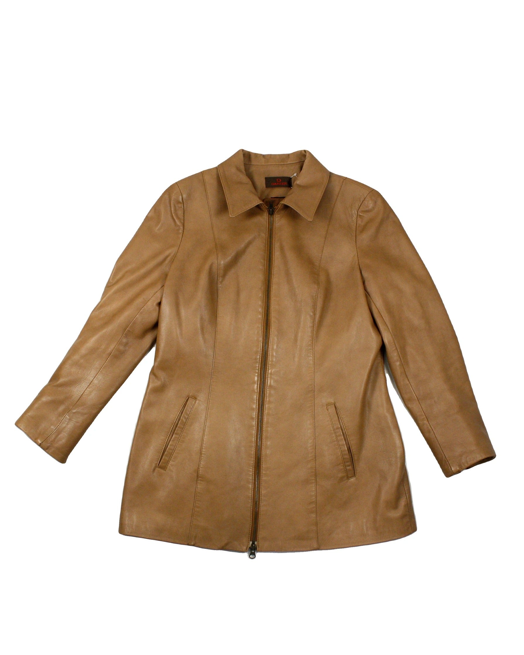 Danier Women's Camel Leather Fitted Jacket with Zip Front