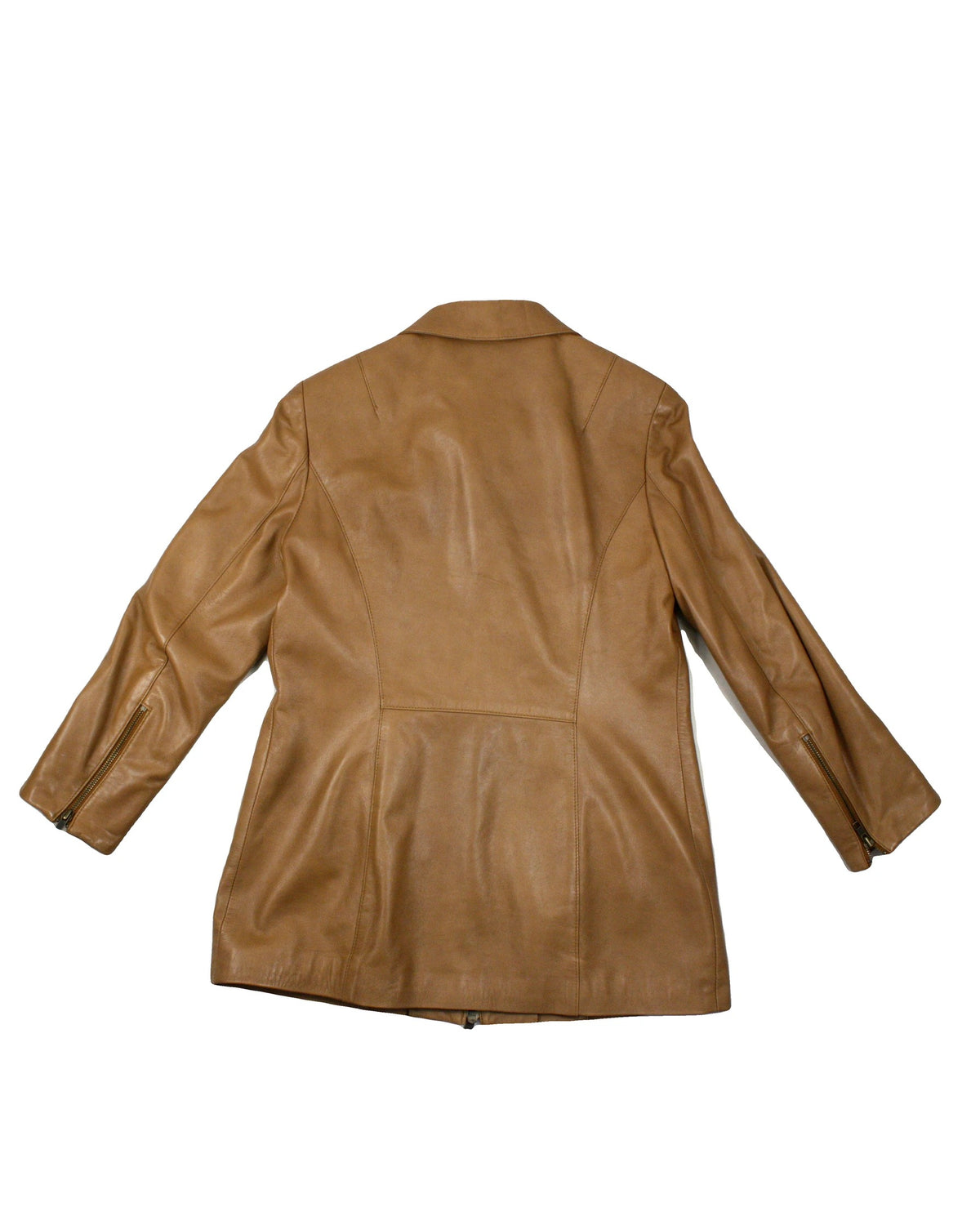 Danier Women's Camel Leather Fitted Jacket with Zip Front