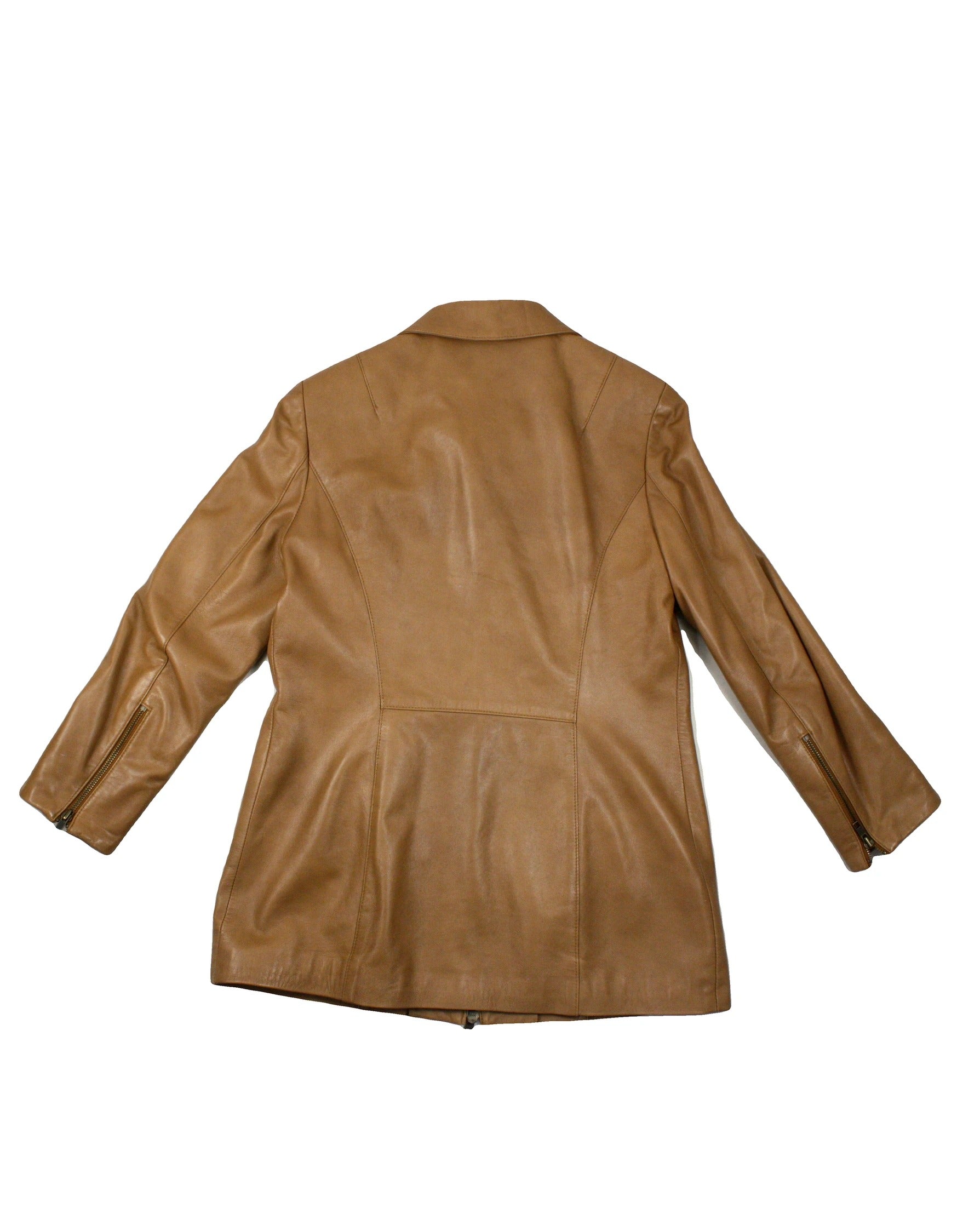 Danier Women's Camel Leather Fitted Jacket with Zip Front